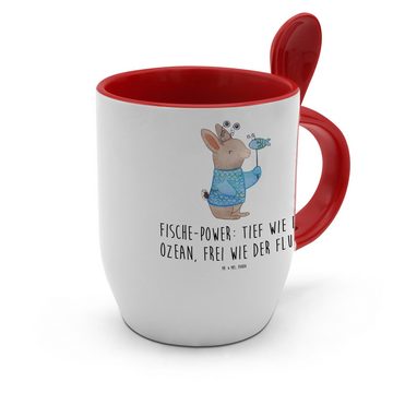 Mr. & Mrs. Panda Tasse Fische Astrologie - Weiß - Geschenk, Tierkreiszeichen, Sternzeichen, Keramik, Keramik-Löffel inklusive