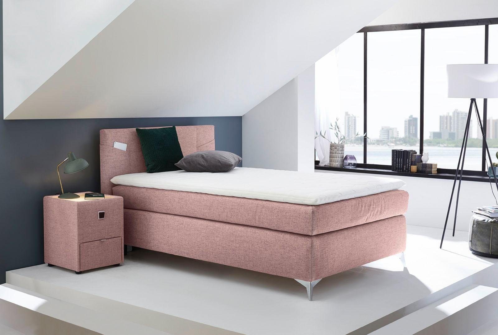 Jockenhöfer Gruppe Boxspringbett Nora erhältlich in den Größen 100,120 & 140cm, mit Topper und höhenvariablem Kopfteil