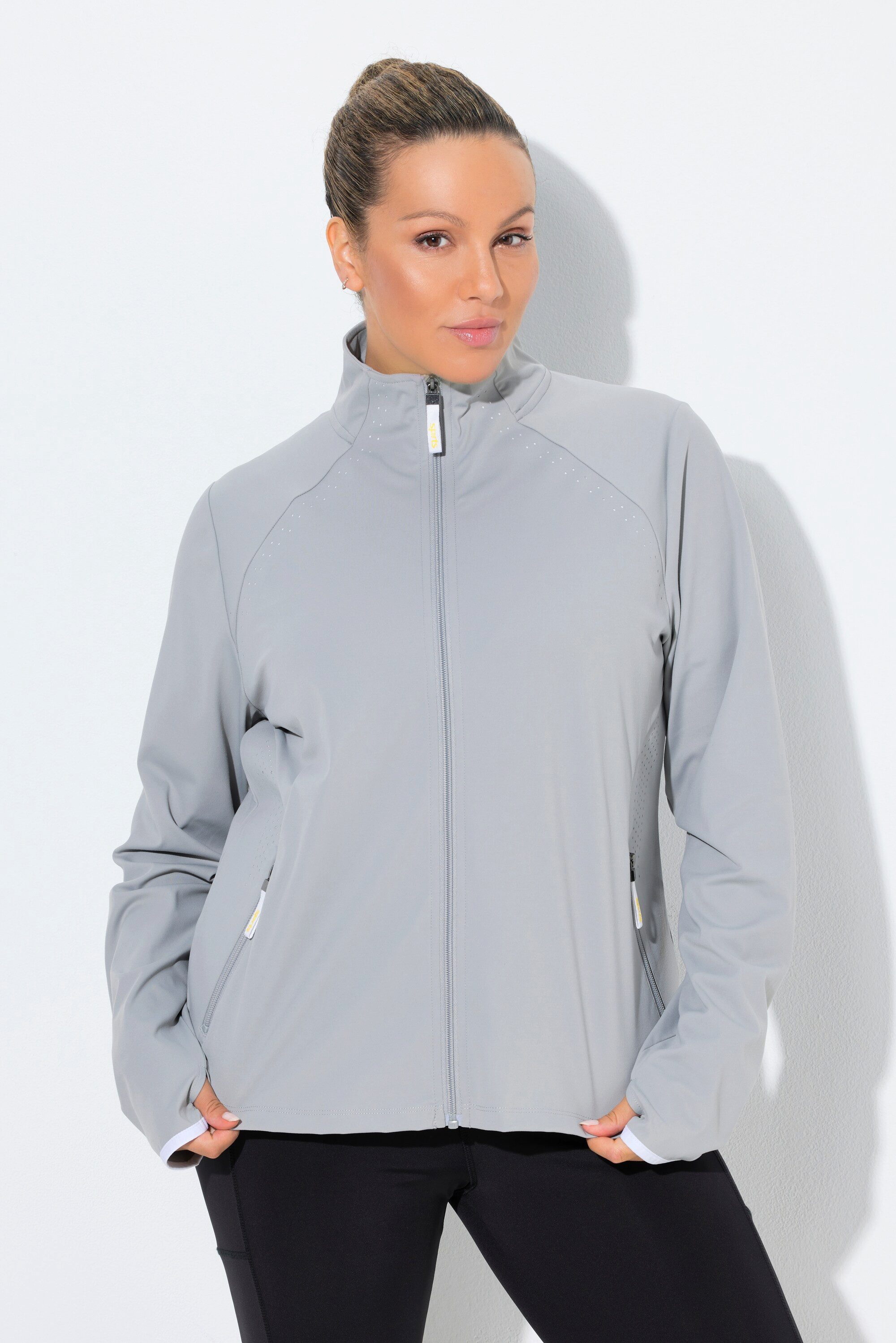 Ulla Popken Sweatjacke Sweatjacke Laser-Akzente Stehkragen Daumenloch günstig online kaufen