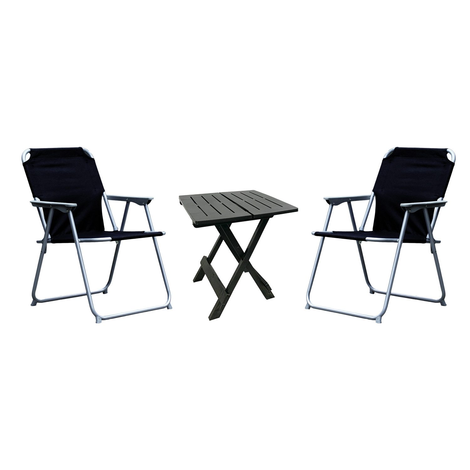 Essgruppe 3tlg Camping Outdoormöbel Klapptisch Campingstuhl Klappstuhl schwarz