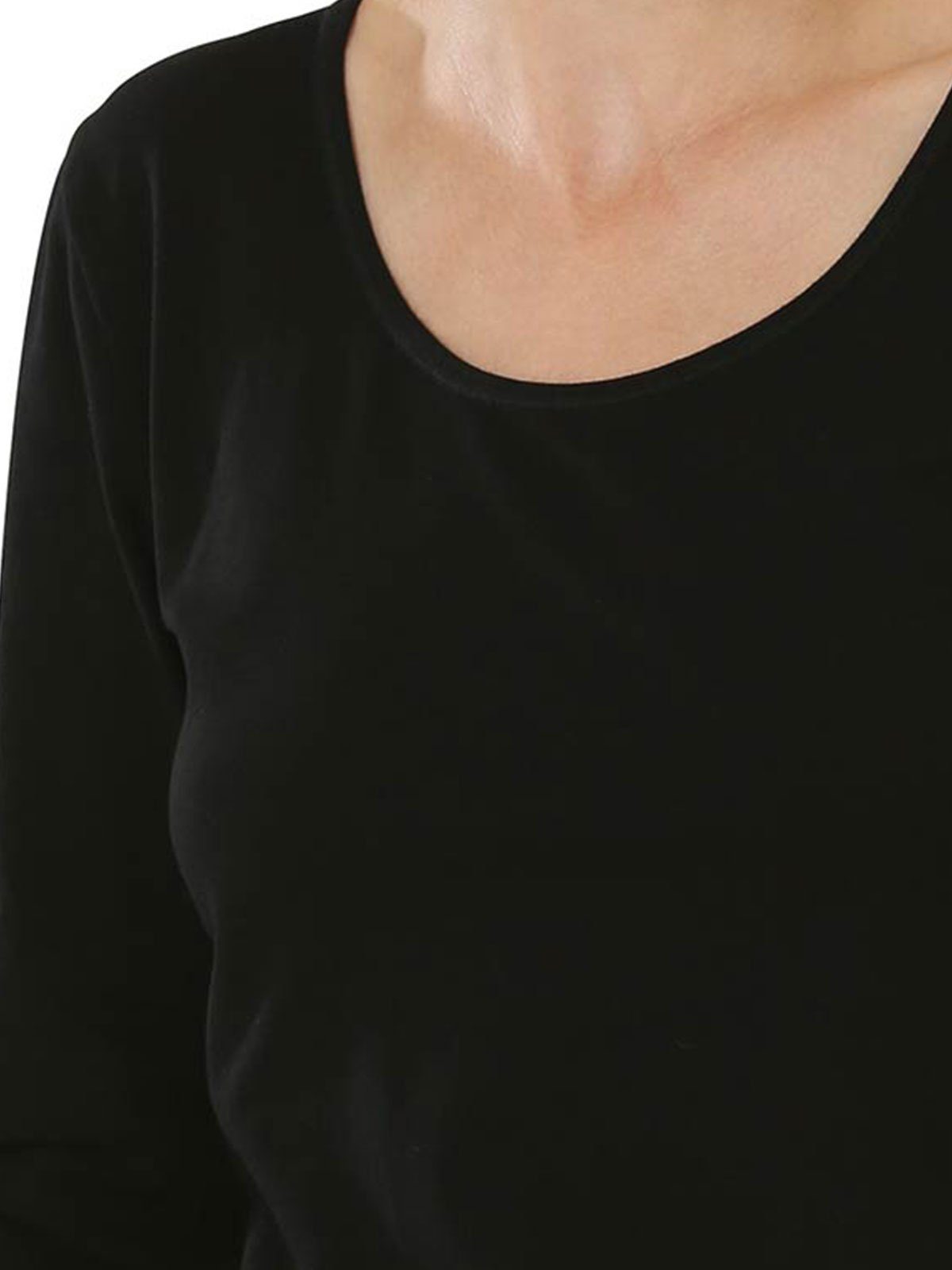 (Spar-Set, Vegan Langarm Pack 4er 4-St) Shirt schwarz Damen Baumwoll COMAZO Unterziehshirt