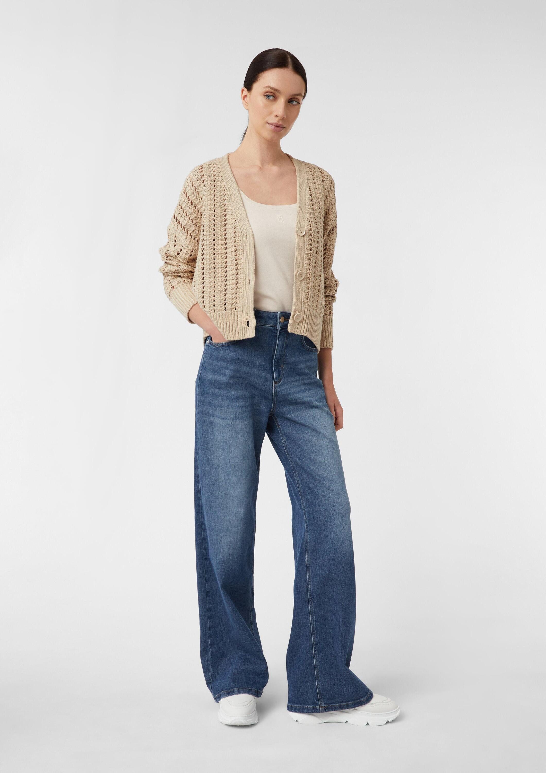 comma Cardigan Strickjacke Cardigan aus Baumwollmix mit Lochmuster