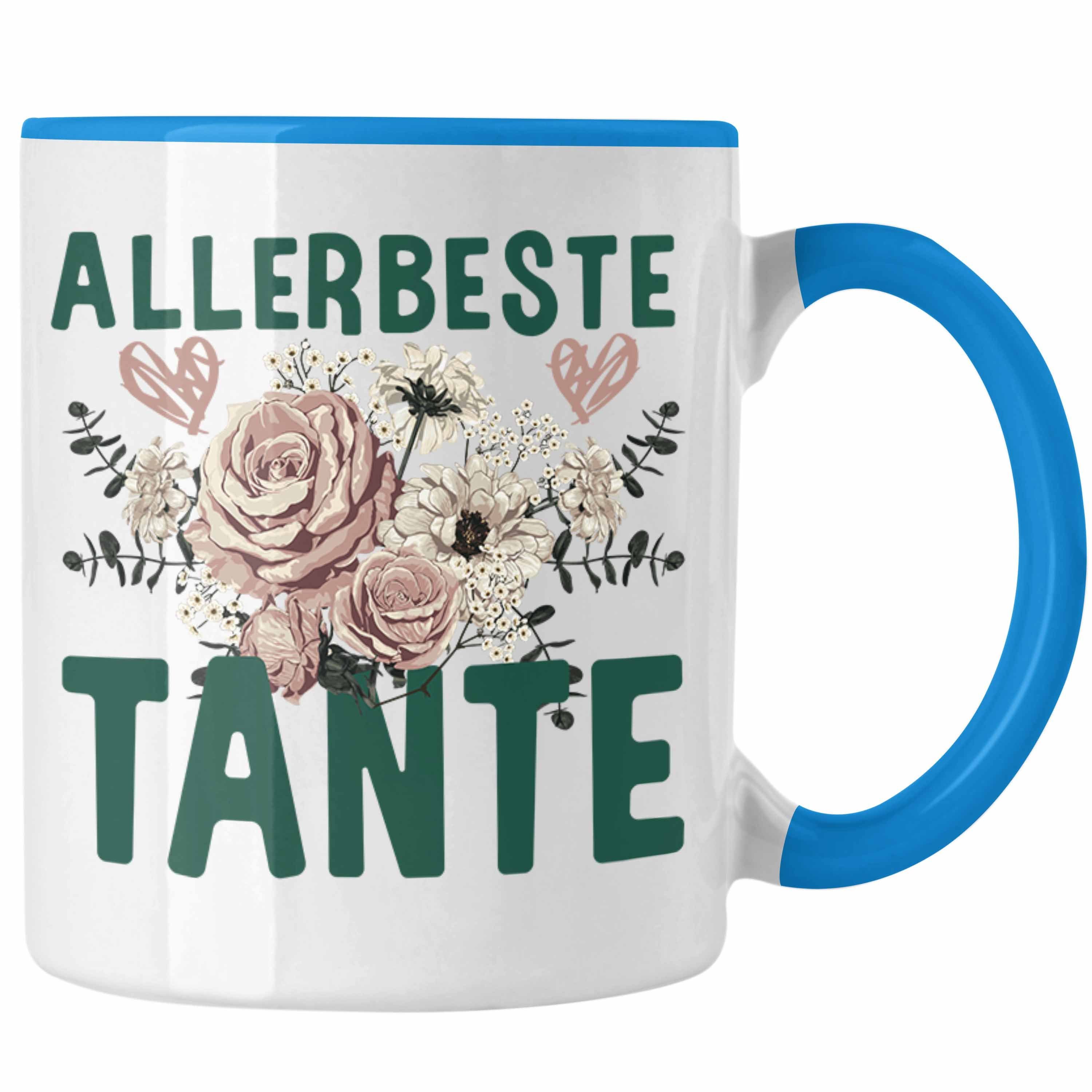 Trendation Tasse Trendation - Beste Tante der Welt Geschenk Tasse mit Spruch Kaffeetasse für Allerbeste Tante Blau