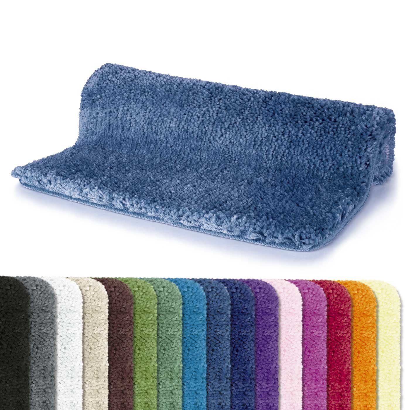 spirella Badematte HIGHLAND, Höhe 40 mm, Badteppich Hochflor, 100% Polyester Microfaser, Anti-Rutsch Beschichtung, für Fußbodenheizung geeignet, waschbar 40°, schnelltrocknend, Polyester, rechteckig, Rutschhemmende Unterseite aus Latex, Maschinenwaschbar, Schnelltrocknend