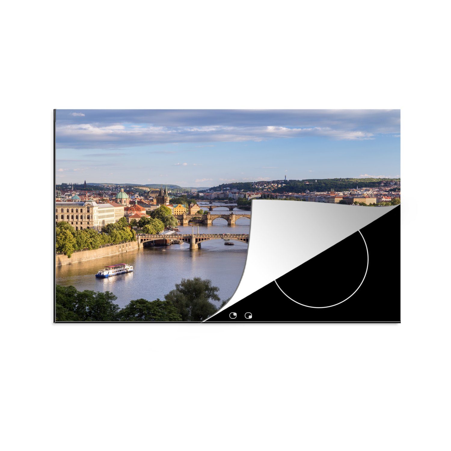 MuchoWow Herdblende-/Abdeckplatte Prag - Brücken - Fluss, Vinyl, (1 tlg), 81x52 cm, Induktionskochfeld Schutz für die küche, Ceranfeldabdeckung