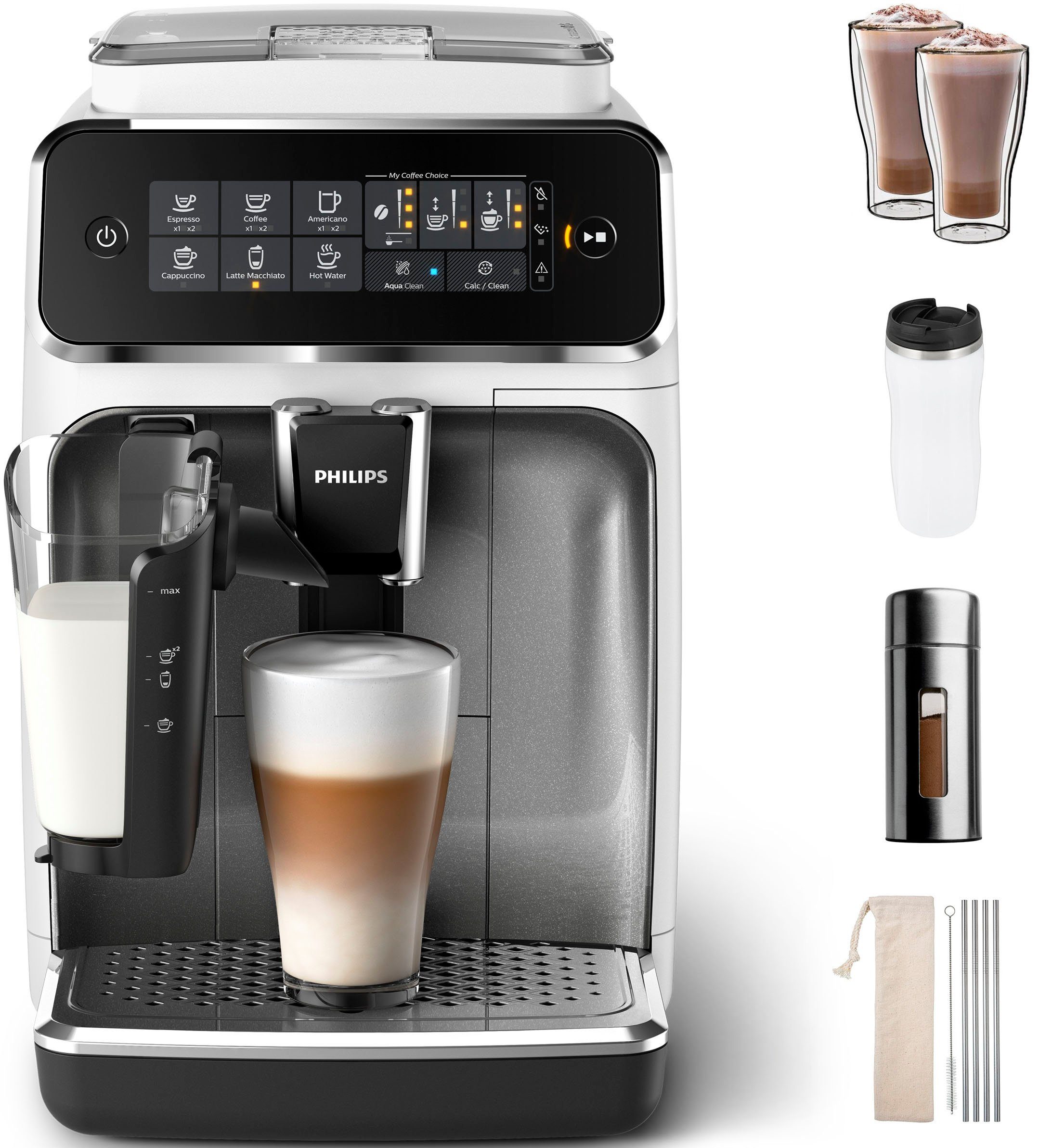 Philips Kaffeevollautomat 3200 Serie EP3243/70 LatteGo, weiß, inkl. gratis  Genusspaket im Wert von UVP 49,