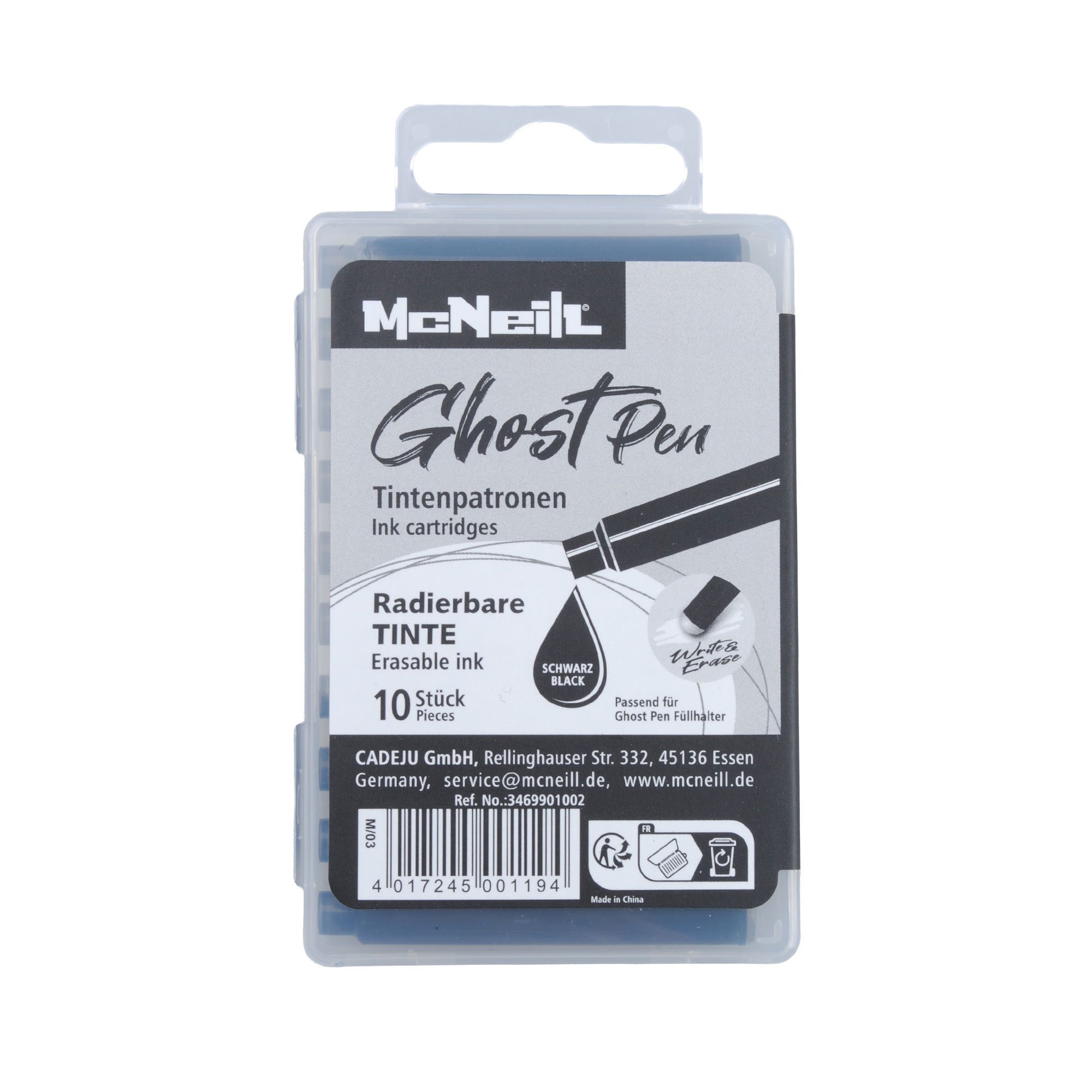 McNeill McNeill Ghost Pen Tintenpatronen 10er Pack SCHWARZ radierbare Tinte fü Tintenpatrone