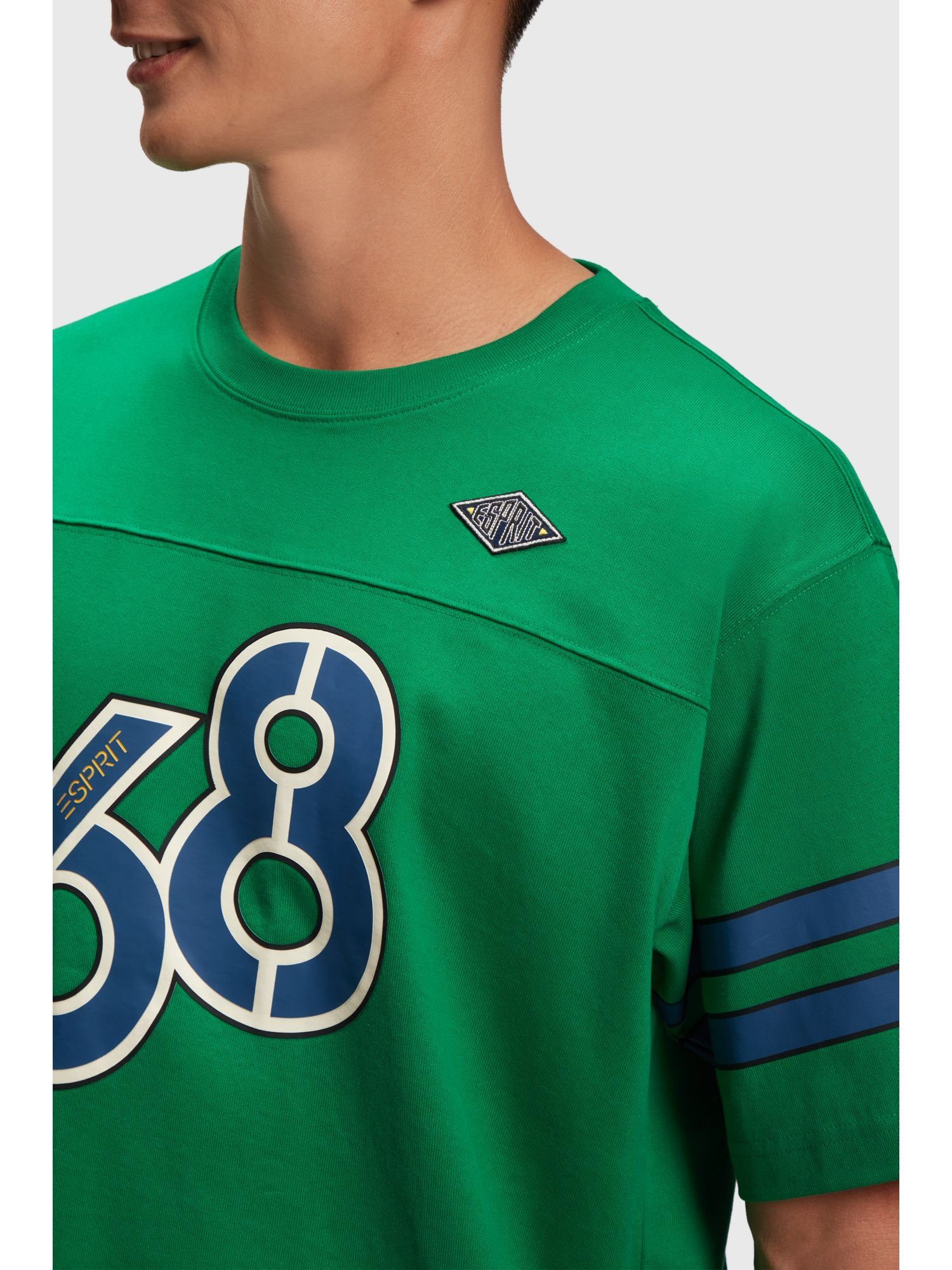 Esprit T-Shirt T-Shirt mit am Streifen Print EMERALD und Ärmel GREEN (1-tlg) grafischem