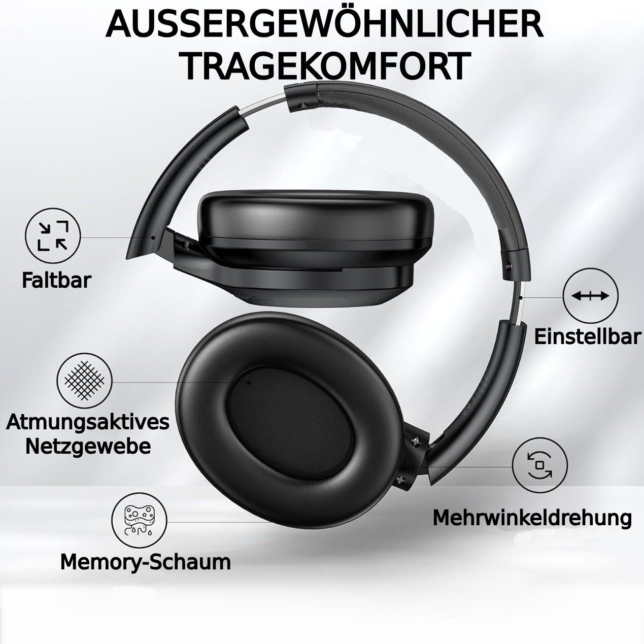 ibettertec On-Ear-Kopfhörer, Kopfhörer mit aktiver Geräuschunterdrückung On-Ear-Kopfhörer (Active Noise Cancelling (ANC), Bluetooth 5.3, Doppelgeräte-Verbindung,HiFi-Stereo-Klangqualität)