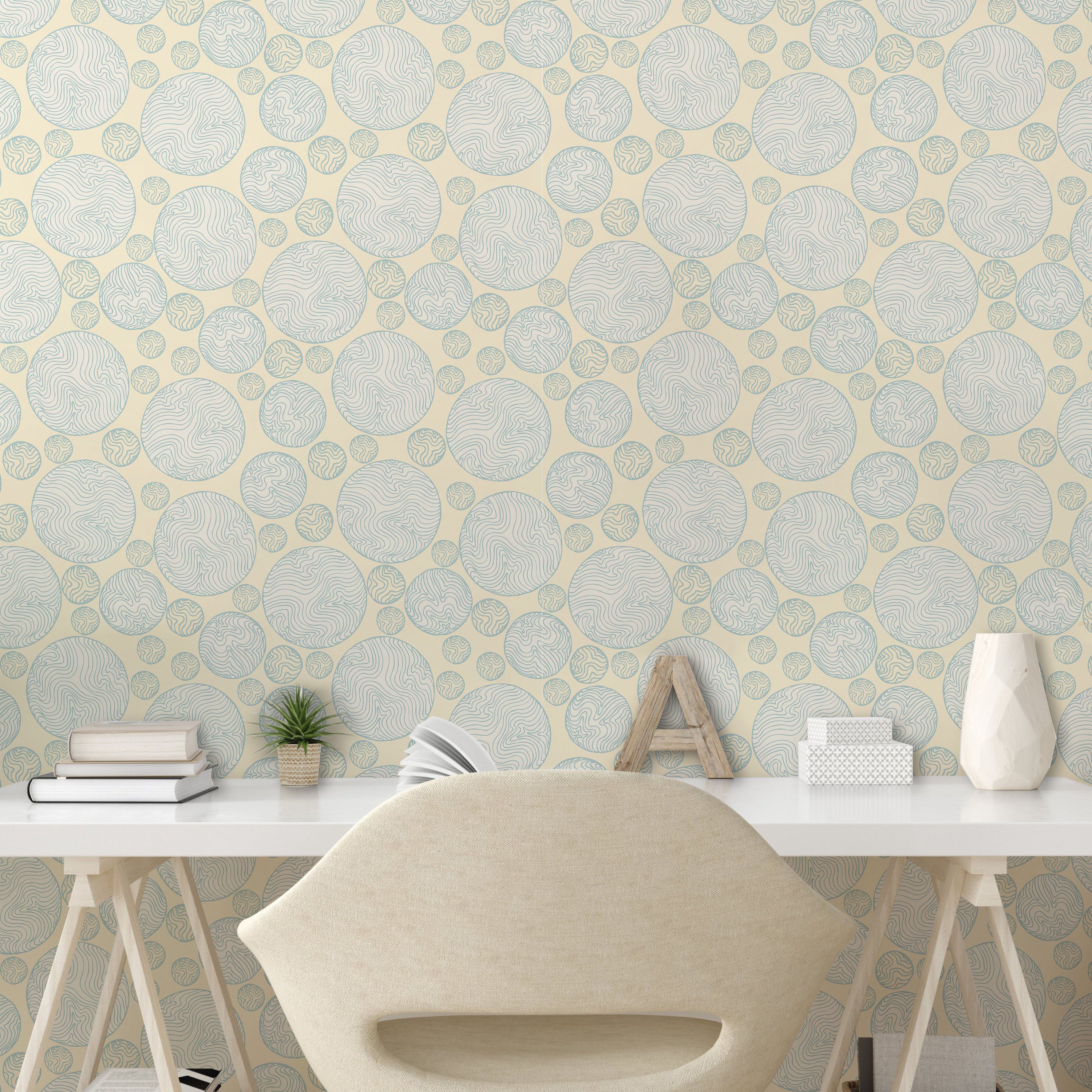 Abakuhaus Vinyltapete selbstklebendes Wohnzimmer Planet Runden Küchenakzent, neutrale Pastell Farbe