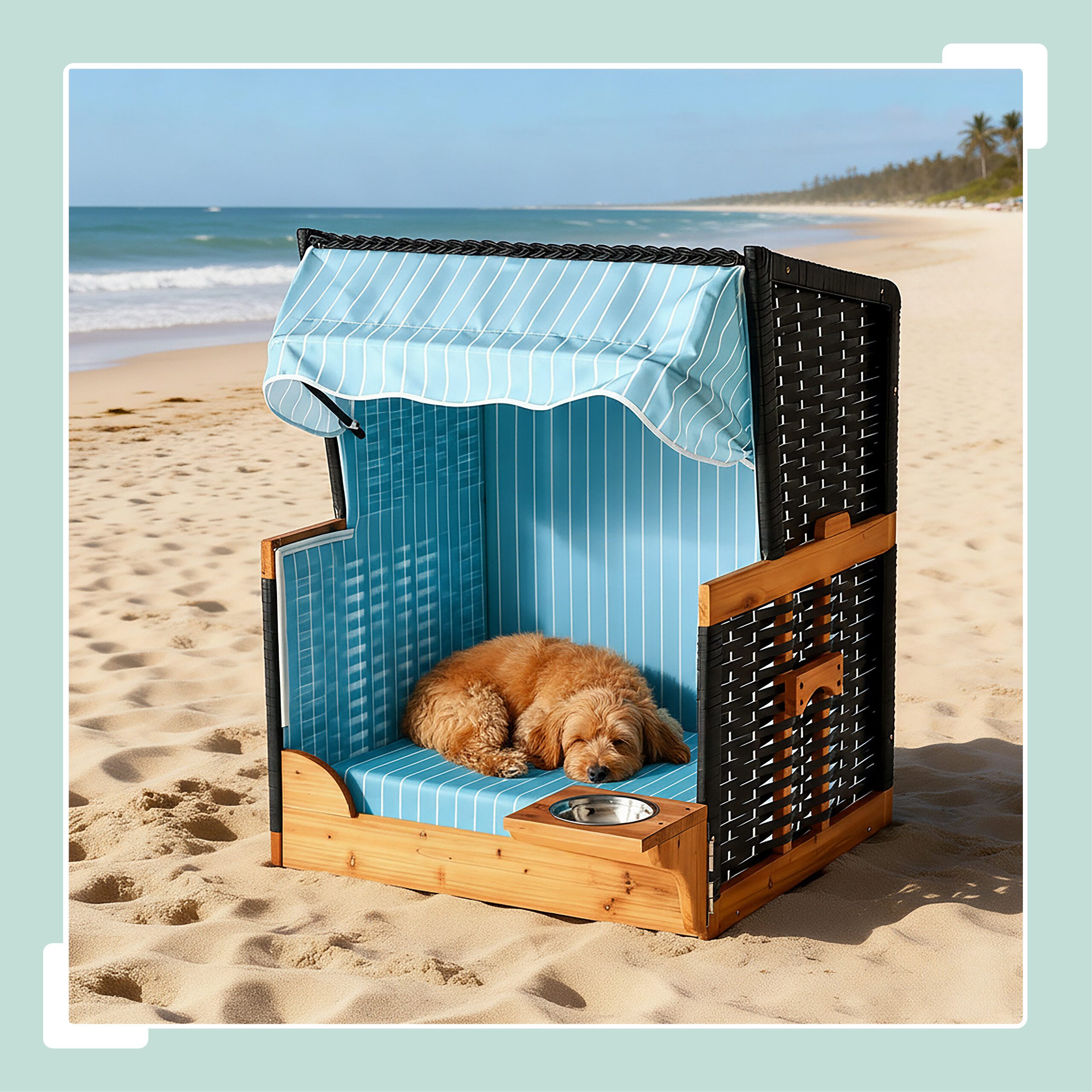 relaxdays Haustierstrandkorb Hundestrandkorb Holz & Rattan inkl. Napf, BxTxH: 75x65x95 cm, B