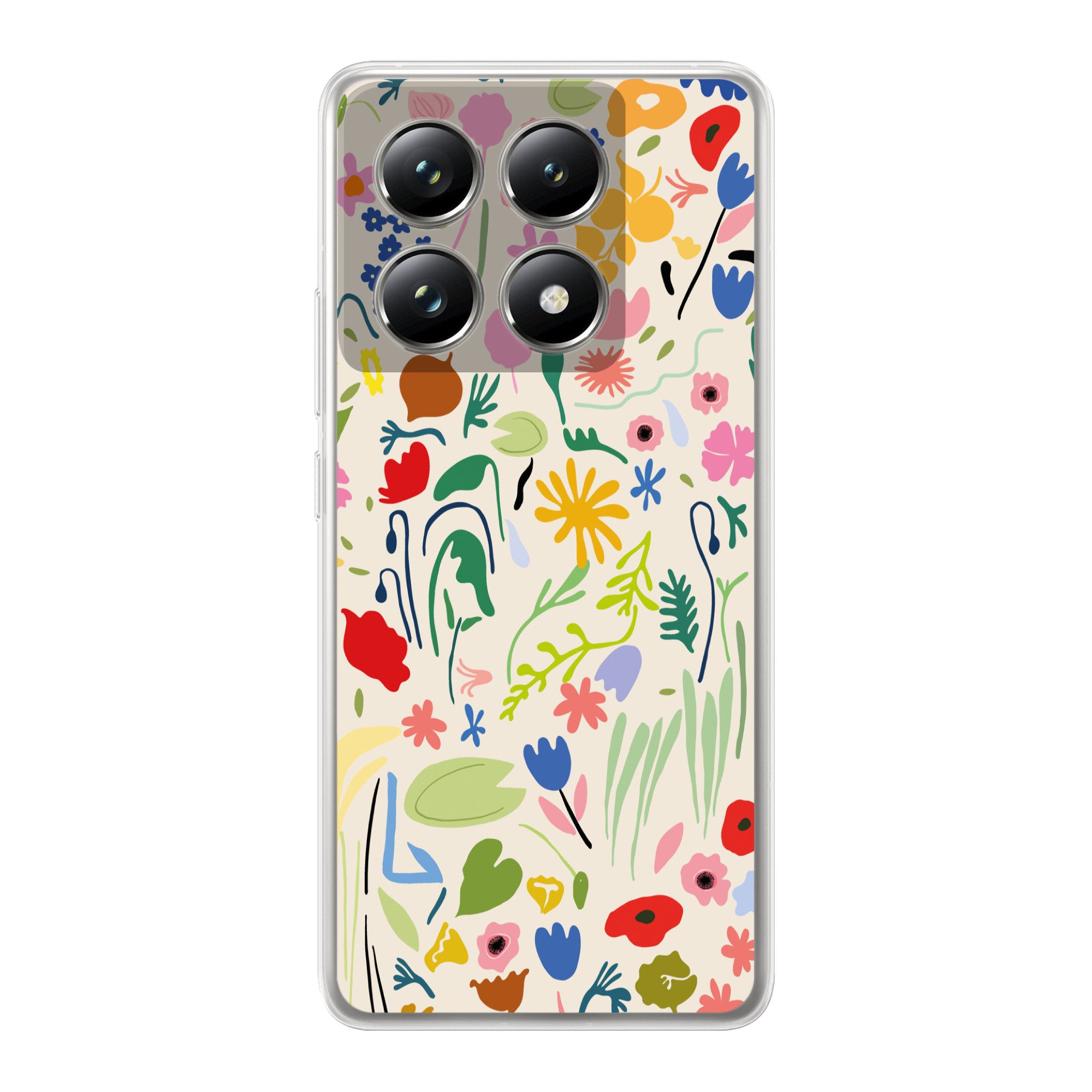 MuchoWow Handyhülle für Xiaomi 14T Pro Blumen - Muster - Pflanzen, Phone Case, Silikon, Schutzhülle Dünn