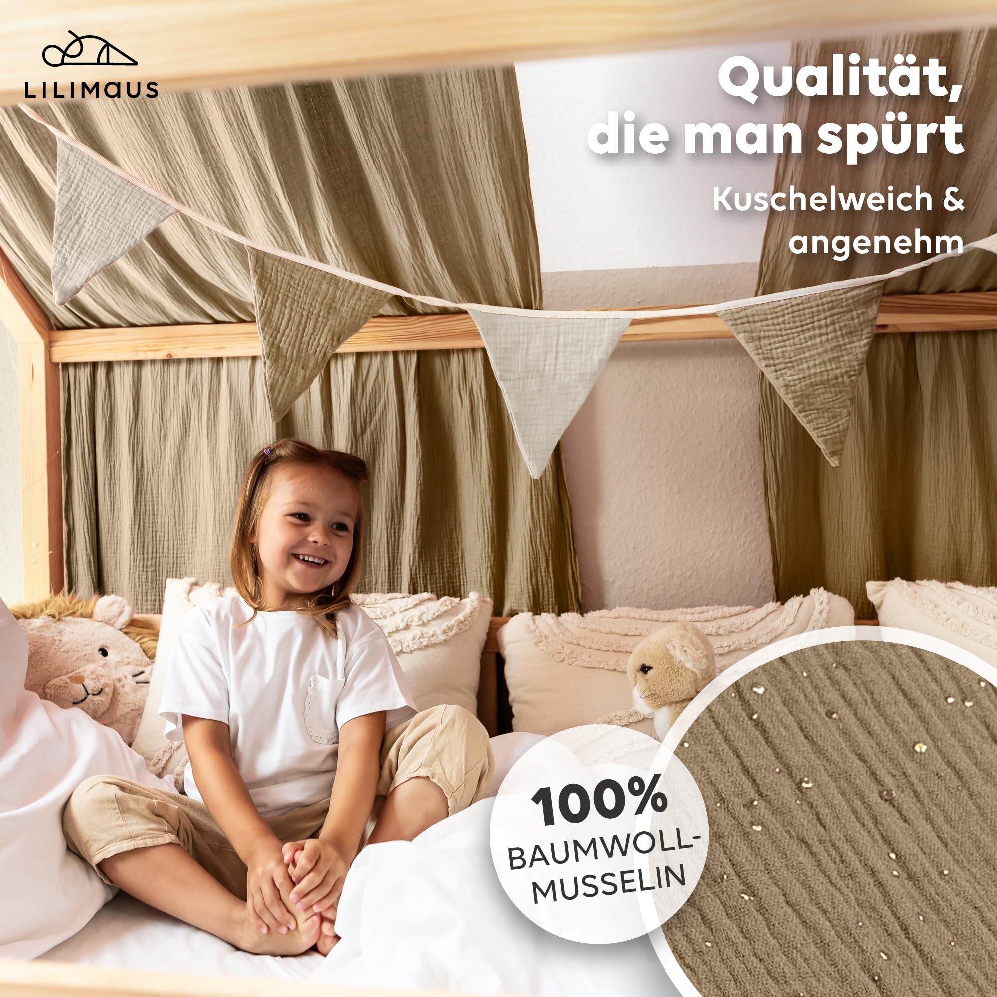 lilimaus Betthimmel Musselin Hausbett Himmel für Kinderzimmer mit Gold Appl günstig online kaufen