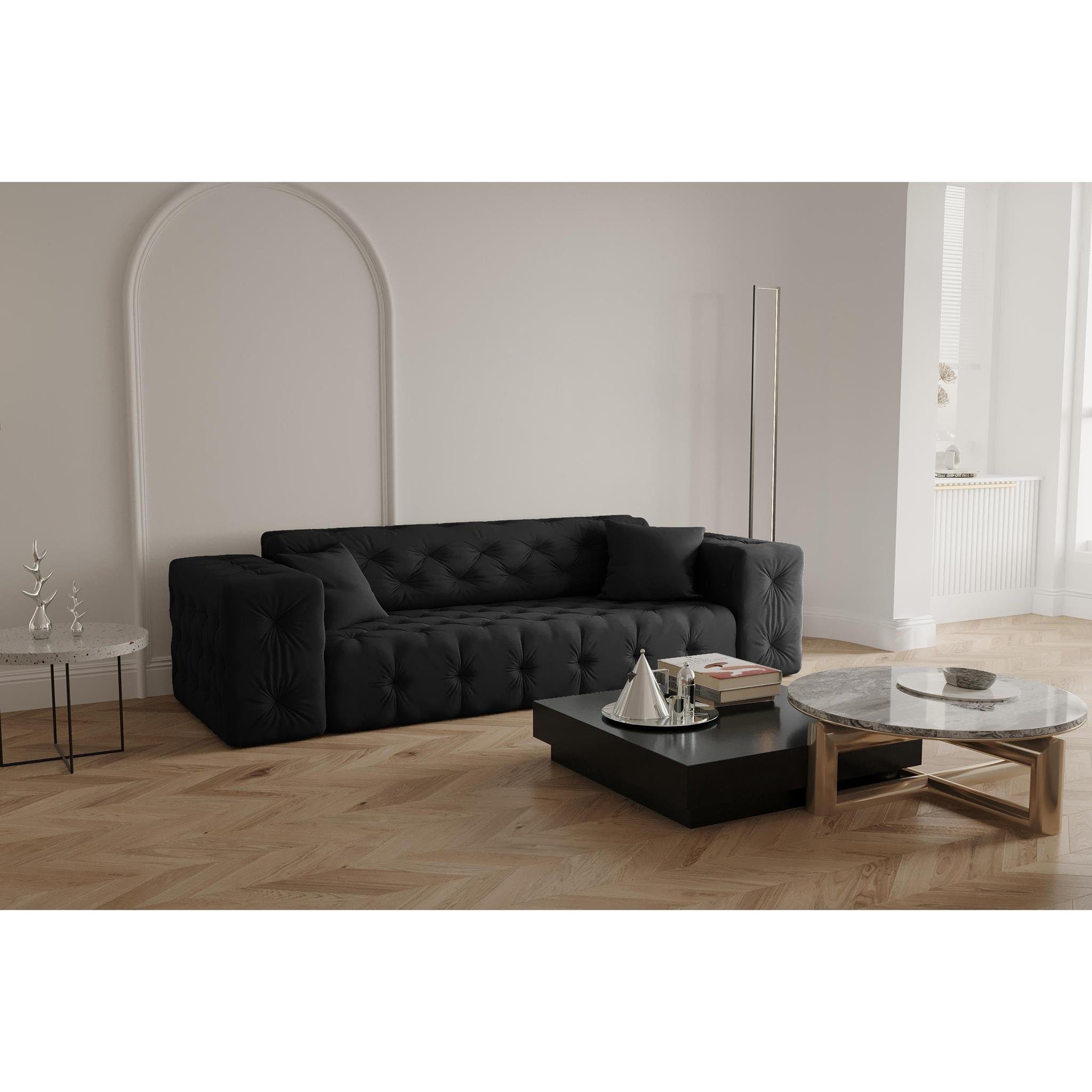 Beautysofa 3-Sitzer Moreno, 3-Sitzer Sofa aus Velvetstoff, im Chesterfield-Design, hochwertiger Knopfheftung Opera black