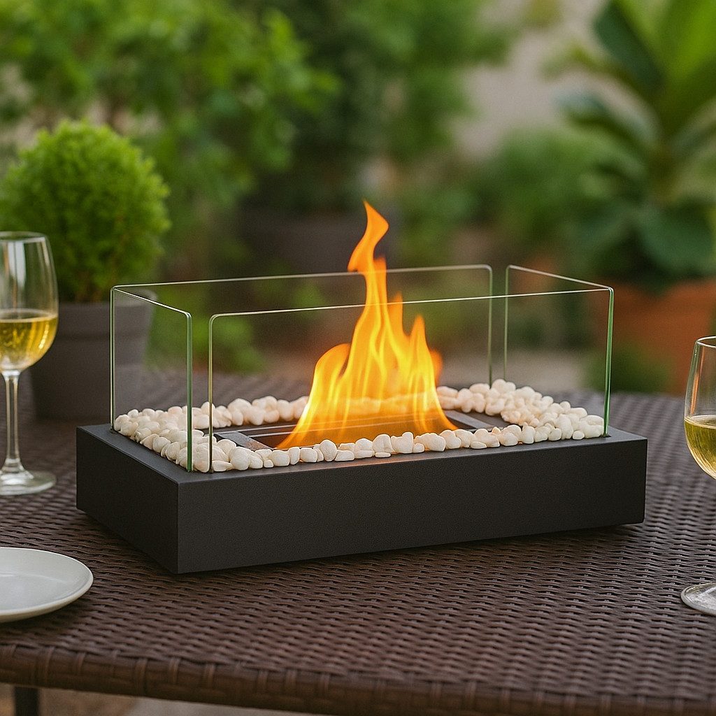 Nettlife Стол-камин Стол-камин Quadratischer Ethanol Стол-каминstelle Tischkamin (Für Balkon Schlafzimmer Zuhause), Die Party Geschenkideens oder als stilvolle Tischdekoration
