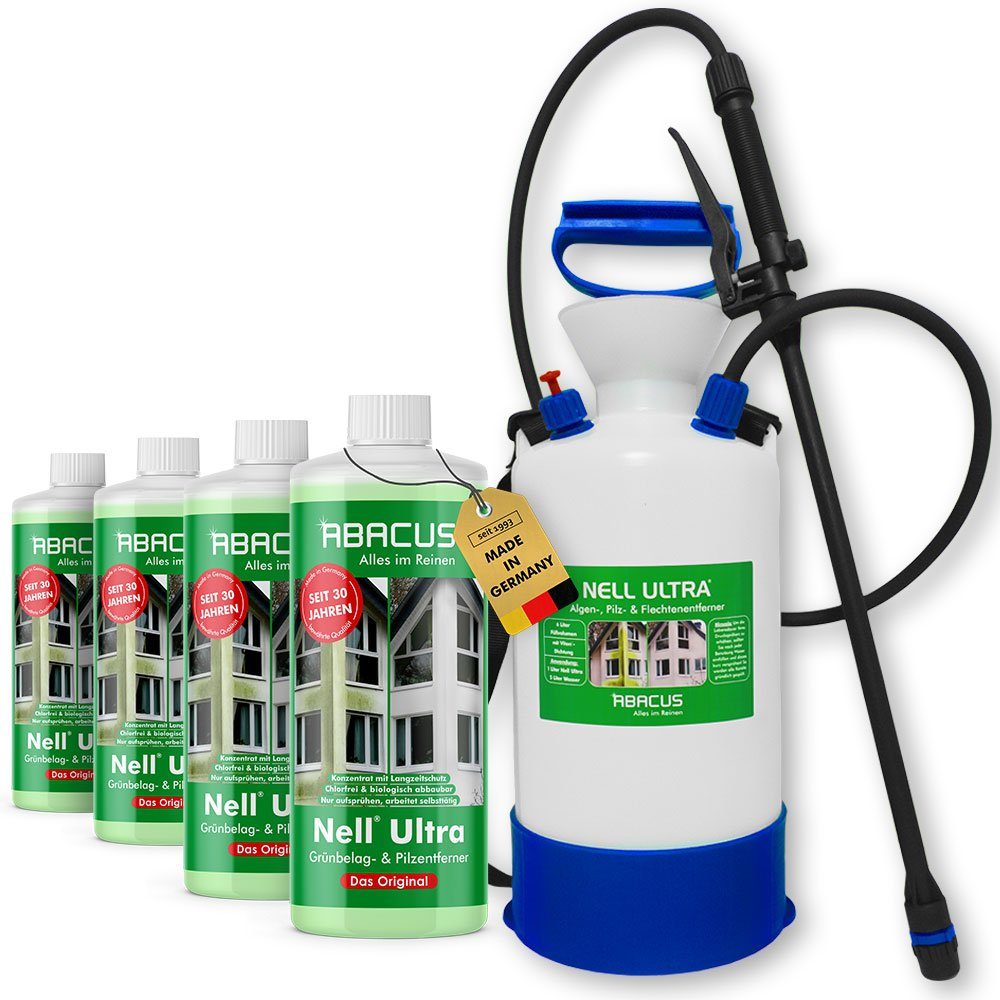 ABACUS Nell Ultra Algenentferner, Grünbelagentferner mit 7L Drucksprüher Grünbelagentferner (Bekannt aus QVC, [5-St. Ergiebiges Konzentrat Selbsttätig mit Langzeitschutz)
