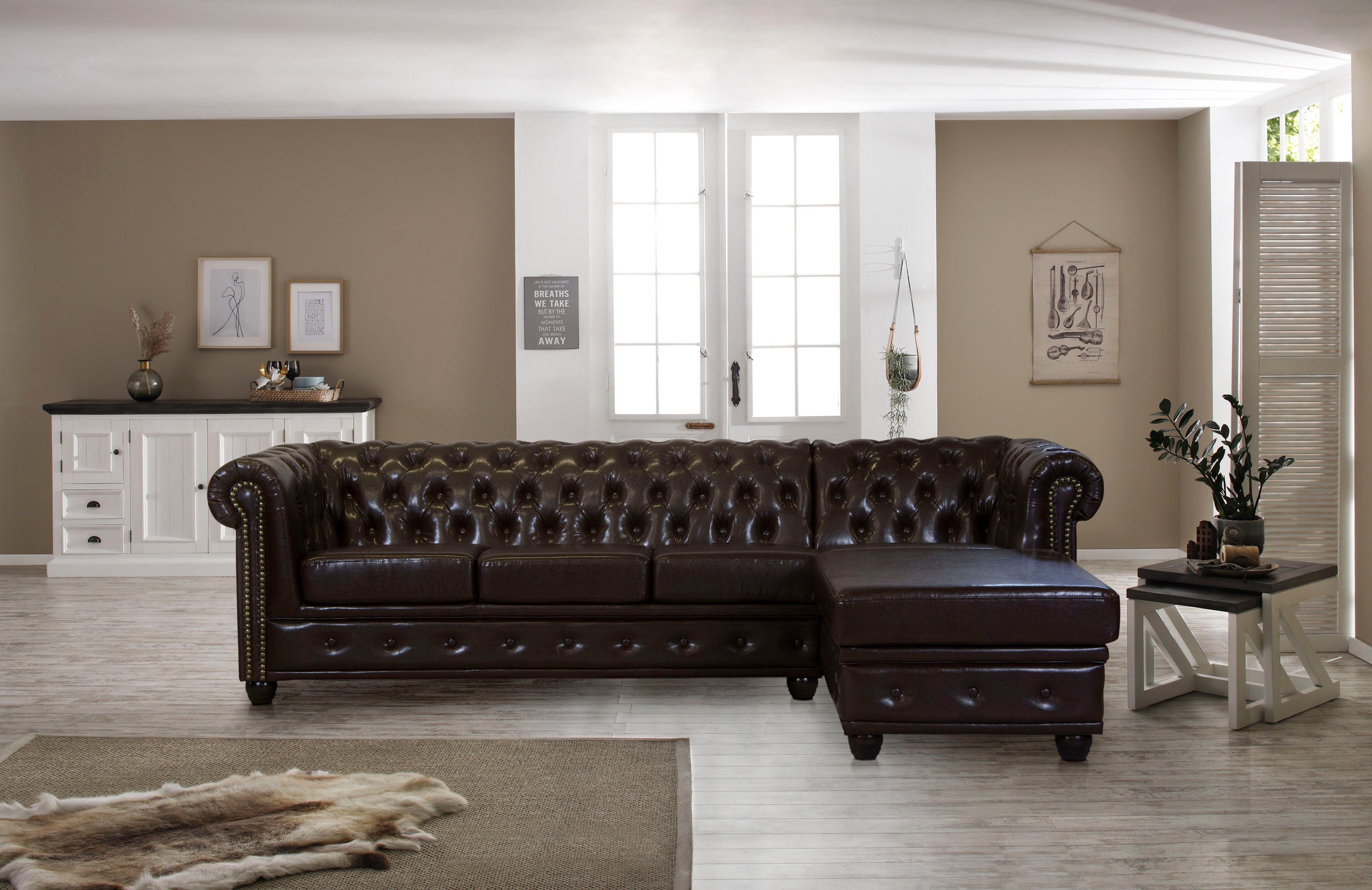 Home affaire Chesterfield-Sofa Rysum L-Form, Chesterfield-Optik mit Ottomanen-Abschluß