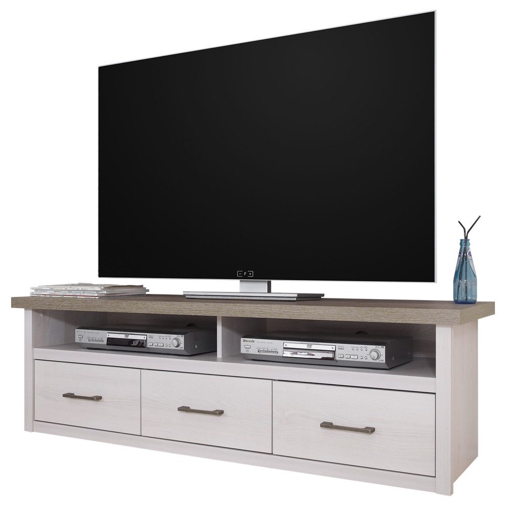 Lomadox Lowboard LUND-78, Landhausstil, in Pinie weiß Nb./Trüffel Eiche Nb., : 148/46/43 cm
