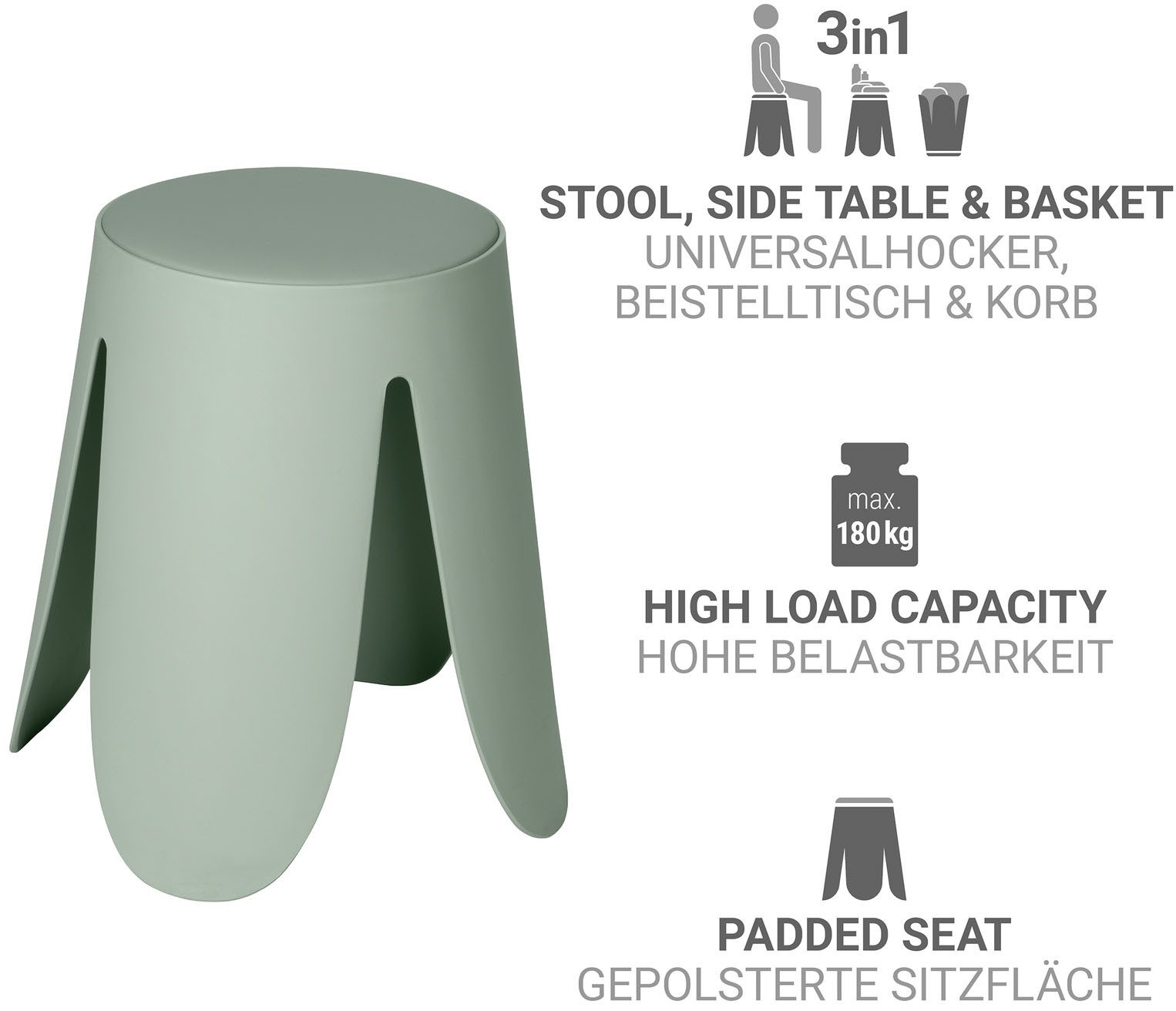 WENKO Dusch- und Badhocker Comiso, belastbar bis 180 kg, mit rutschsicheren Füßen