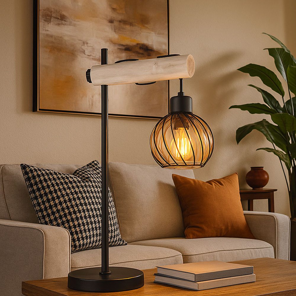 GLOBO LIGHTING Tischleuchte, Leuchtmittel nicht inklusive, Tischlampe Tischleuchte Leselampe Retro Glas Wohnzimmerlampe H 55 cm