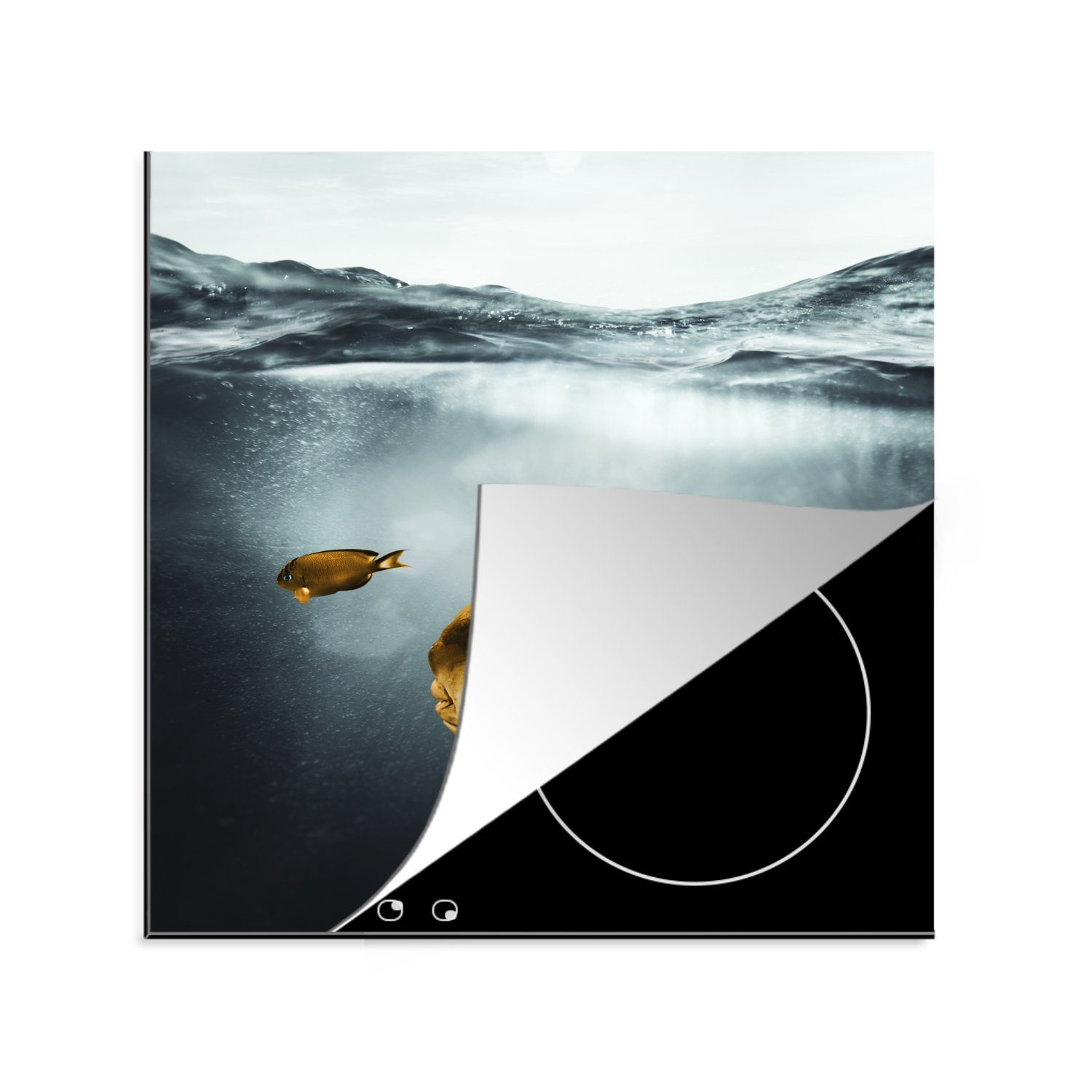 MuchoWow Herdblende-/Abdeckplatte Meer - Fisch - Gold, Vinyl, (1 tlg), 78x78 cm, Ceranfeldabdeckung, Arbeitsplatte für küche