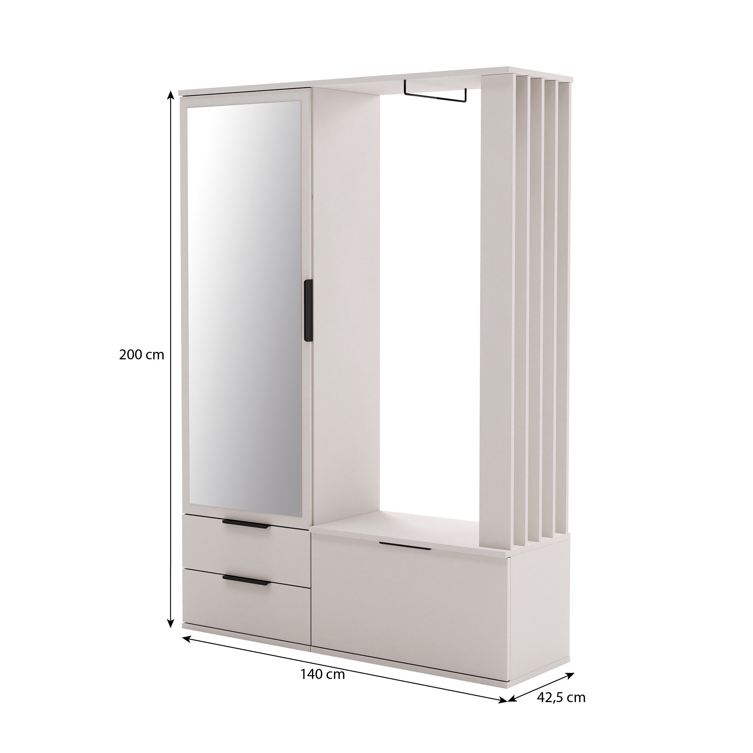 Beautysofa Kompaktgarderobe Filo mit Spiegel, Sitzbank, Schuhfach, Schubladen und Kleiderstange (Flurgarderobe, in Sandbeige) Breite: 140 cm – Bild 4 von 4