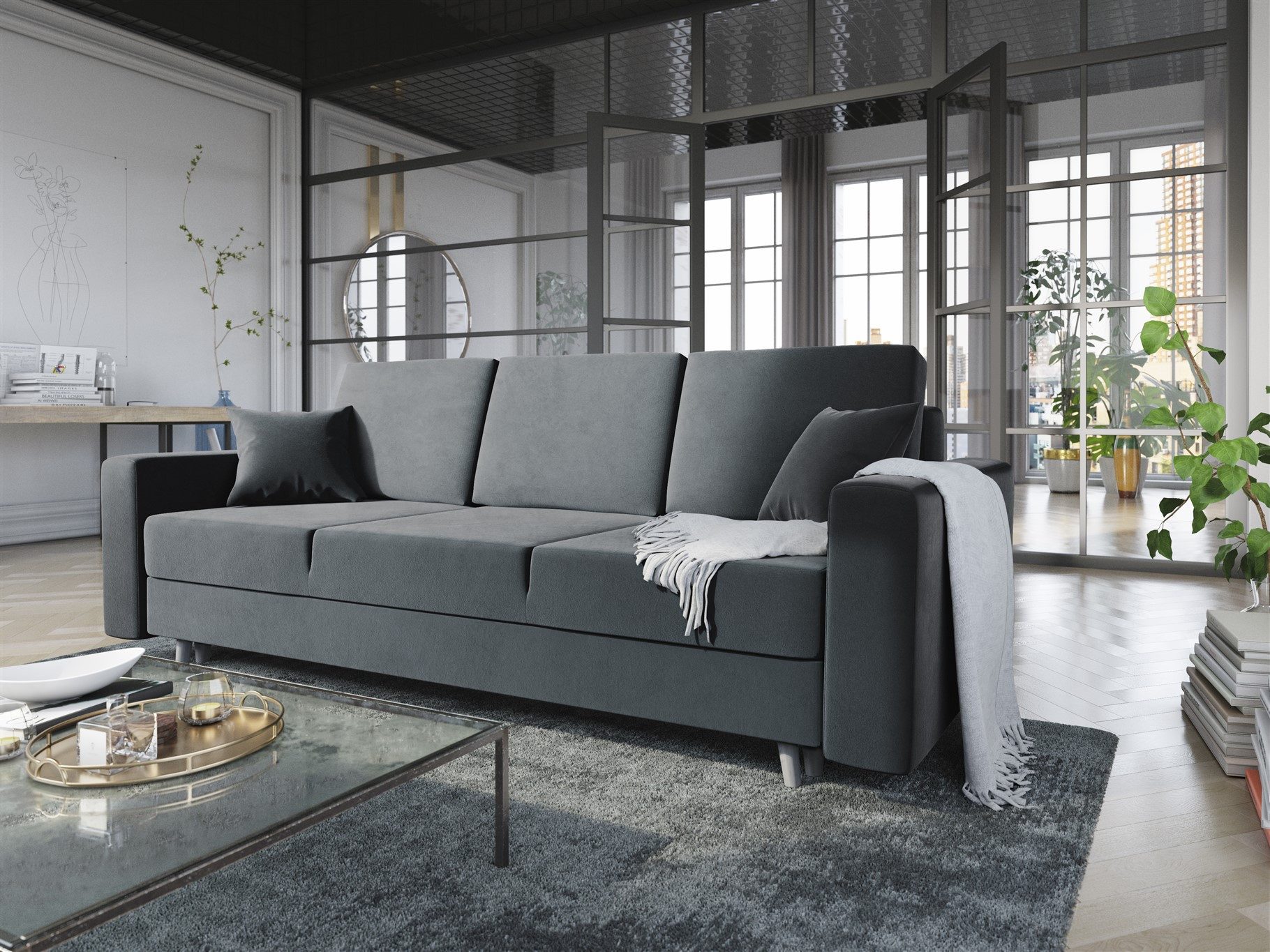 Fun Möbel 3-Sitzer Sofa CARDE mit Schlaffunktion in Stoff Itaka, inkl. Bettkasten, Rundumbezug