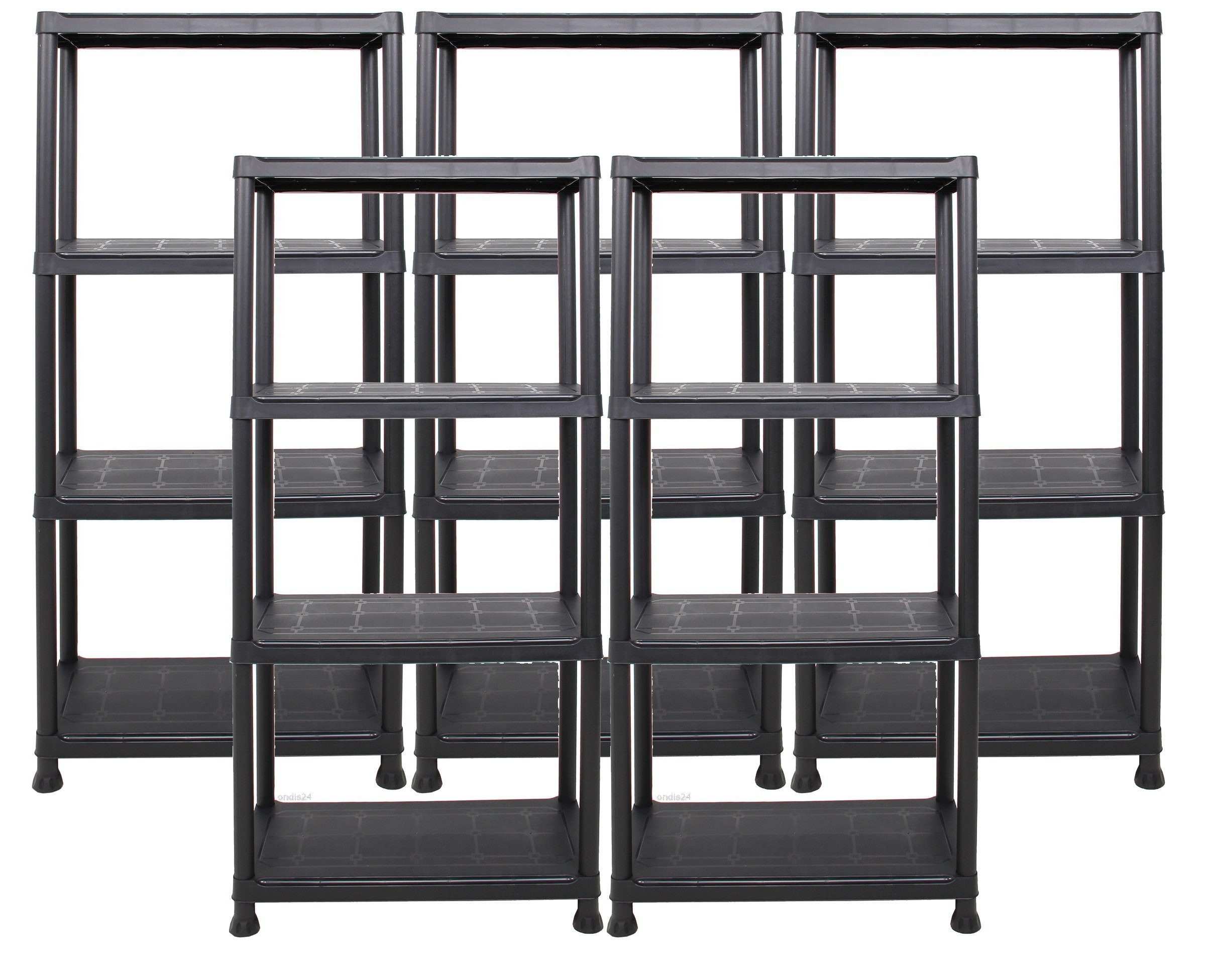 ONDIS24 Steckregal 5x Kunststoffregal, 60 x 30 x 131 (H) cm, 4 Böden, Schwe günstig online kaufen