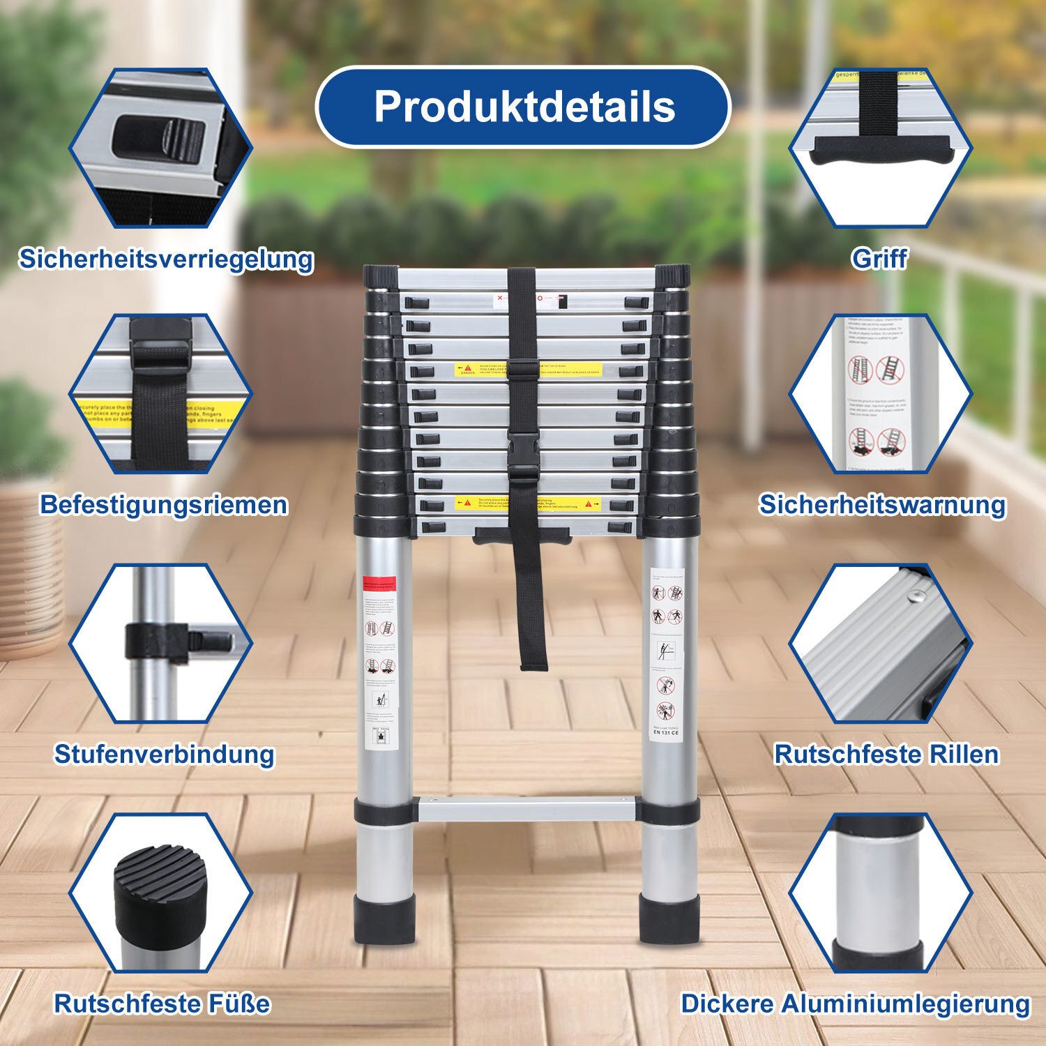 Clanmacy Professional 5M Aluminum Telescopic Ladder, 150kg Load Capacity, Multi-Purpose Ladder (Telescopic Ladder, Extension Ladder, Folding Ladder, Sliding Ladder, Heavy-Duty Telescopic Ladder, High-Quality Aluminum Material), Effortless Portability, Independent Locking Mechanism, Foolproof Operation