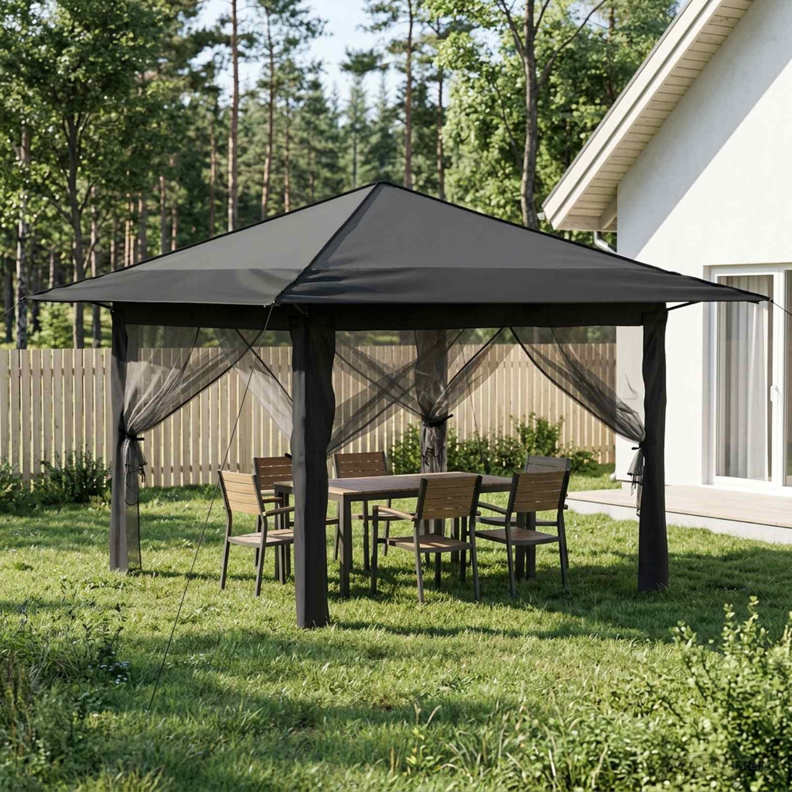 vidaXL Partyzelt Gazebo mit 4 Seitenwänden 3,3 x 3,3 m Hellgrau und Anthrazit