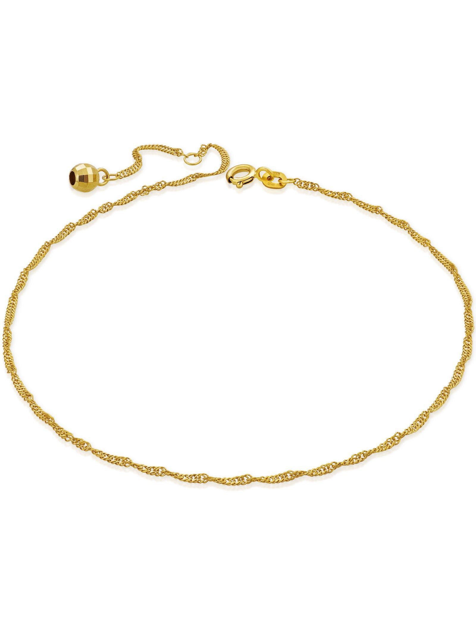 modabilé Fußkette mit Anhänger Fußkette Singapur mit Kugel 1,4mm 585 Gold (14 Karat), Fußkette Singapur mit Kugel 1,4mm 585 Gold