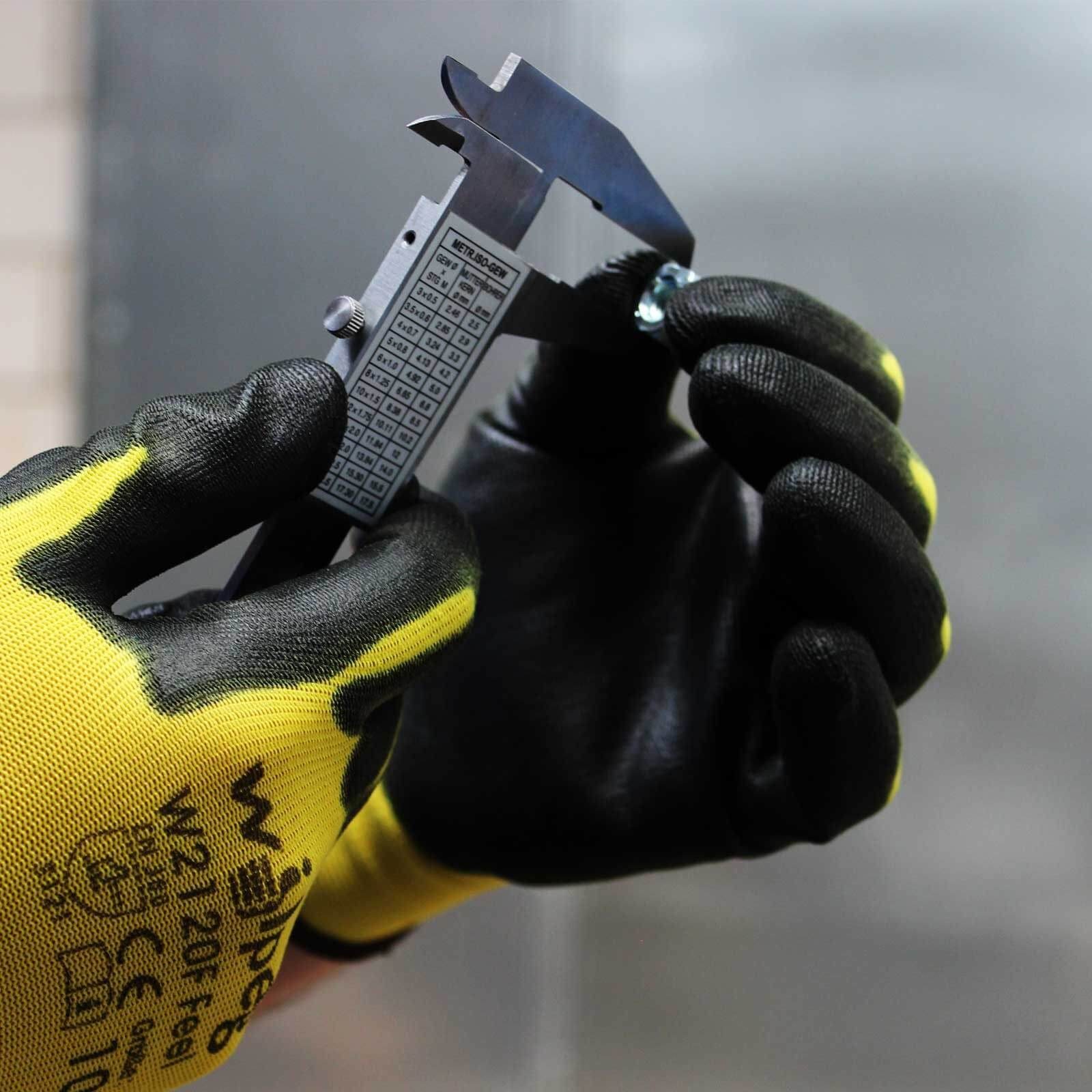 Paar W2120F Handschuhe - wilpeg® (Spar-Set) PU Feel schwarz/gelb Nitril-Handschuhe WILPEG Nylon-Strickhandschuhe, 12