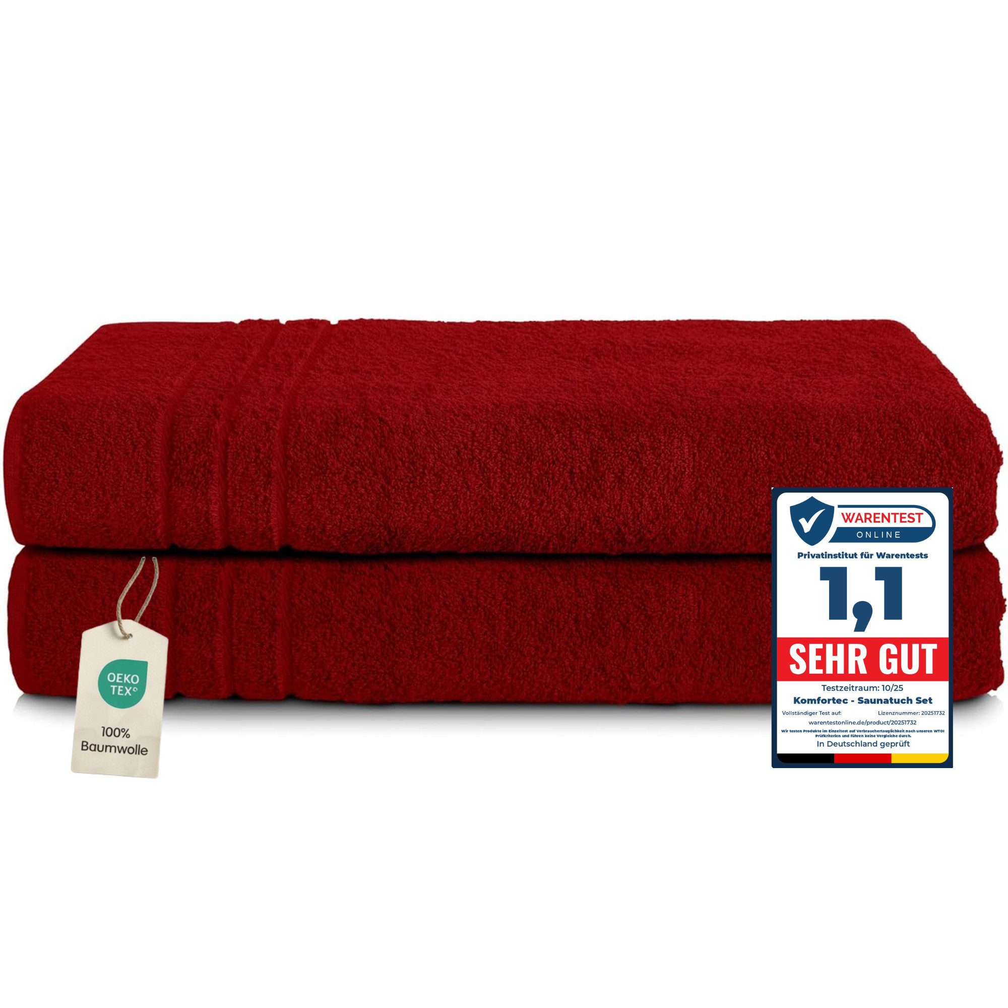 Komfortec Saunatuch Frotte aus 100% Baumwolle, Frottee (Packung, 2-St), 80x200 Saunatücher set XXL, Weich, Schnelltrocknend