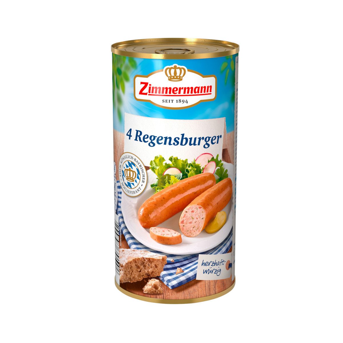 Zimmermann Wurstkonserve, Zimmermann Regensburger Würstchen 4 Stück ATG 250g Dose 550g