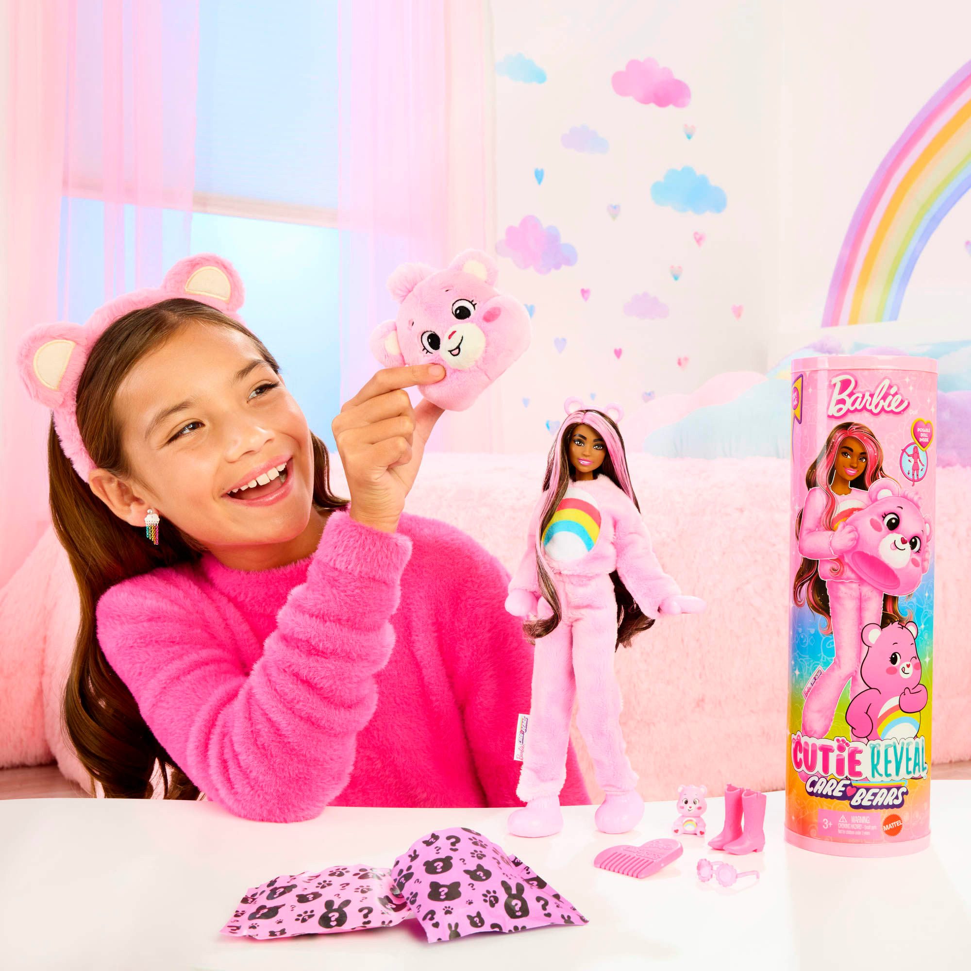 Barbie Anziehpuppe Cutie Reveal, Glücksbärchis Hurrabärchi, inklusive Accessoires