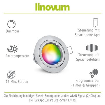 linovum LED Einbaustrahler 4er Set LED Einbaustrahler Edelstahl Optik gebuerstet rund starr, Leuchtmittel inklusive, Leuchtmittel inklusive