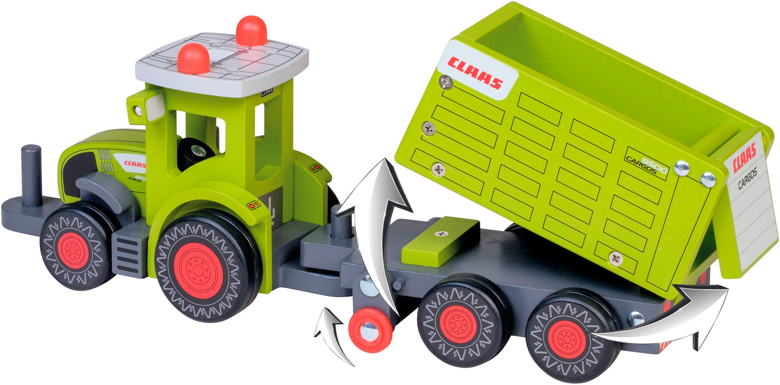 Happy People toy tractor CLAAS Kids Axion 870, made of wood, with tipper