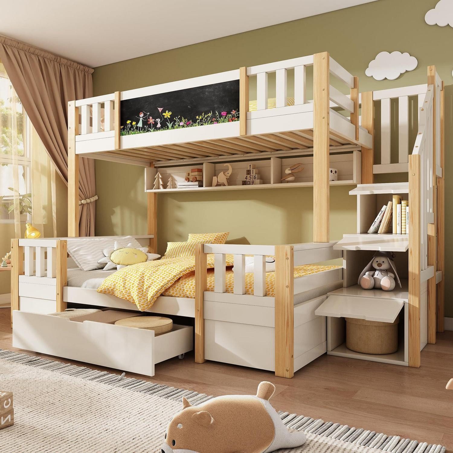 LuxusKollektion Etagenbett Etagenbett 90x200/140x200 mit Schubladen (1-St)