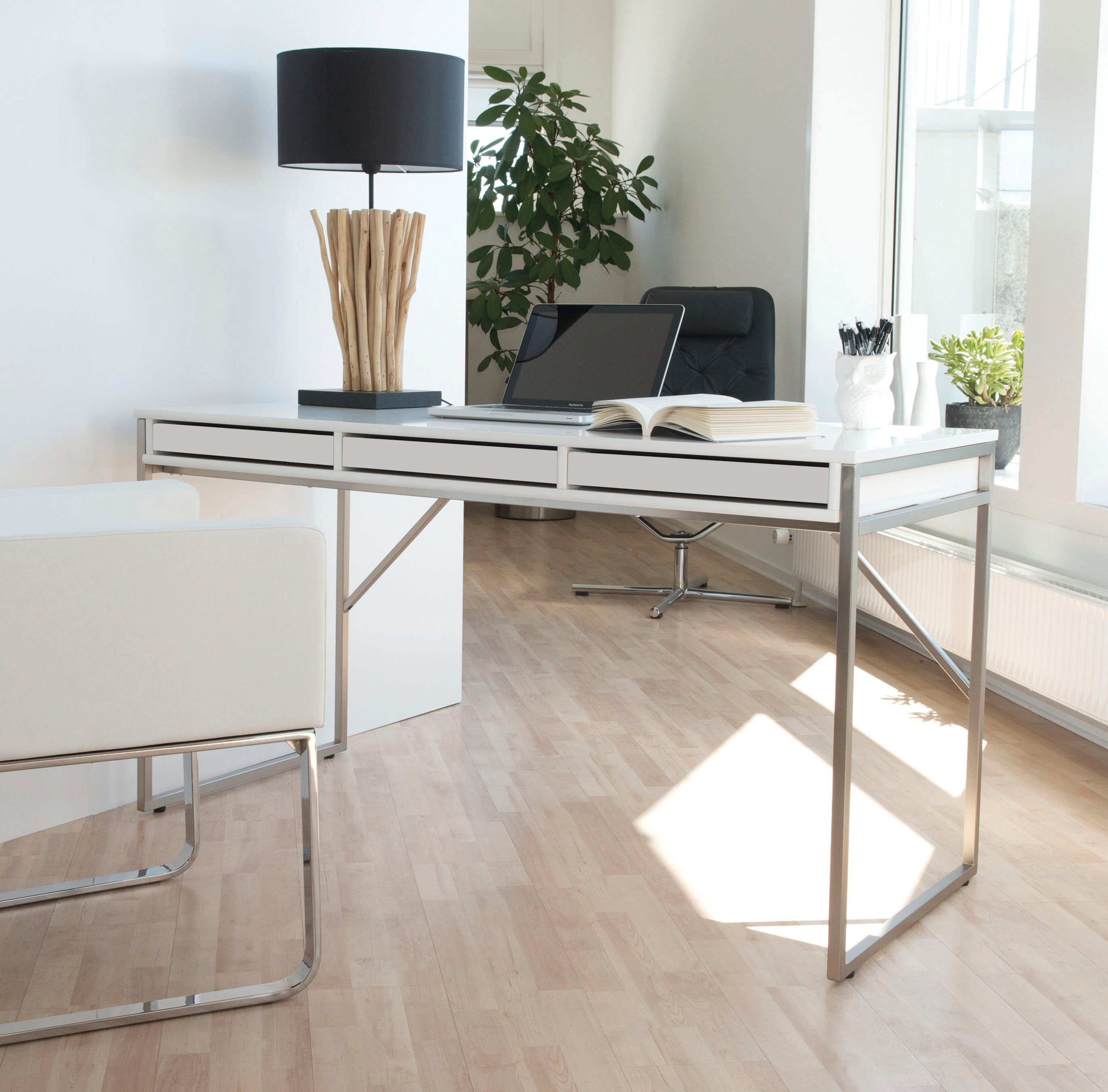 Hammel Furniture Schreibtisch Mistral Bürotisch, Arbeitstisch, Tisch, Computertisch, mit Gestell, B: 137,4 cm, Designmöbel weiß