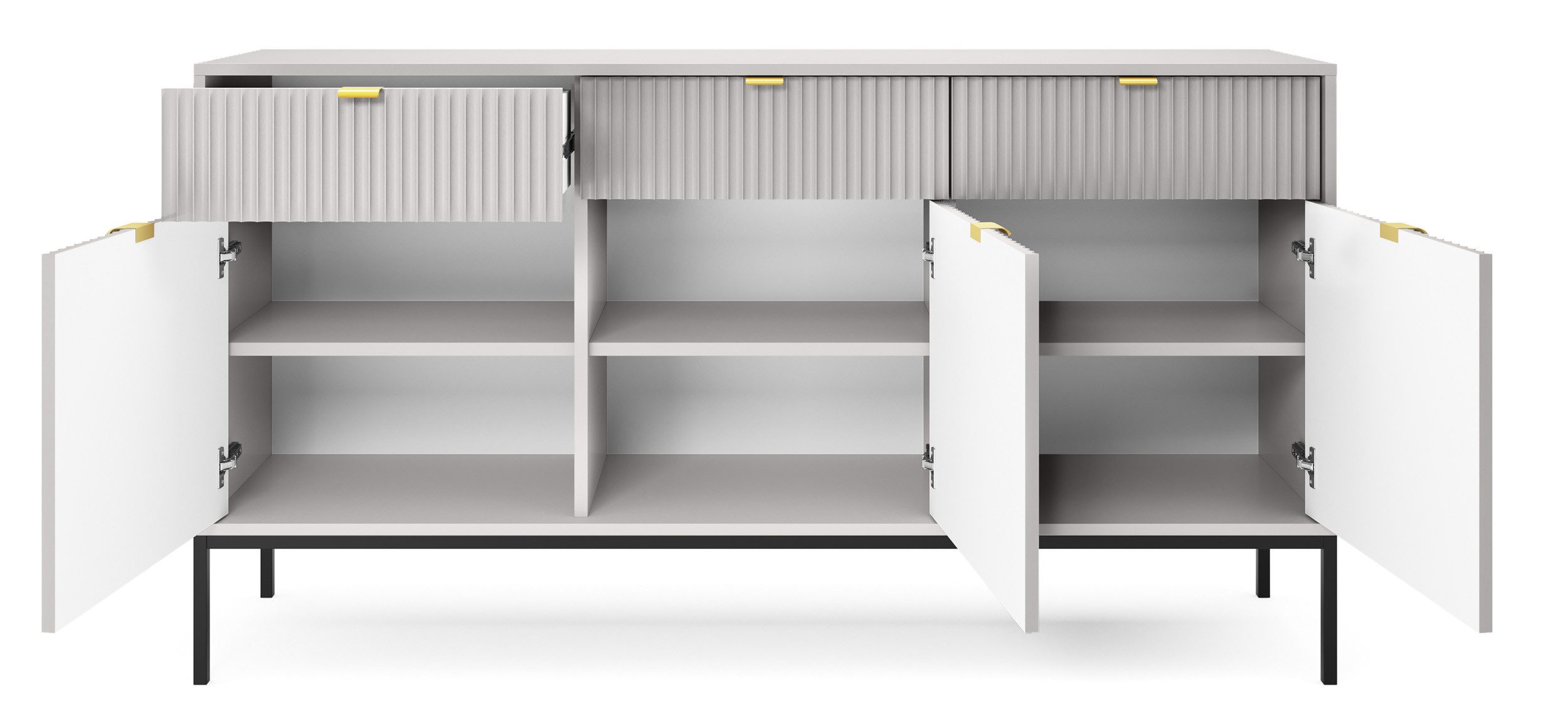 Goldstoff Kommode Milano 154 cm mit geriffelter Front und Metallrahmen (Moderner Schubladenschrank - für Wohnzimmer, Flur, Schlafzimmer), stabile Metallkonstruktion, Soft-Close