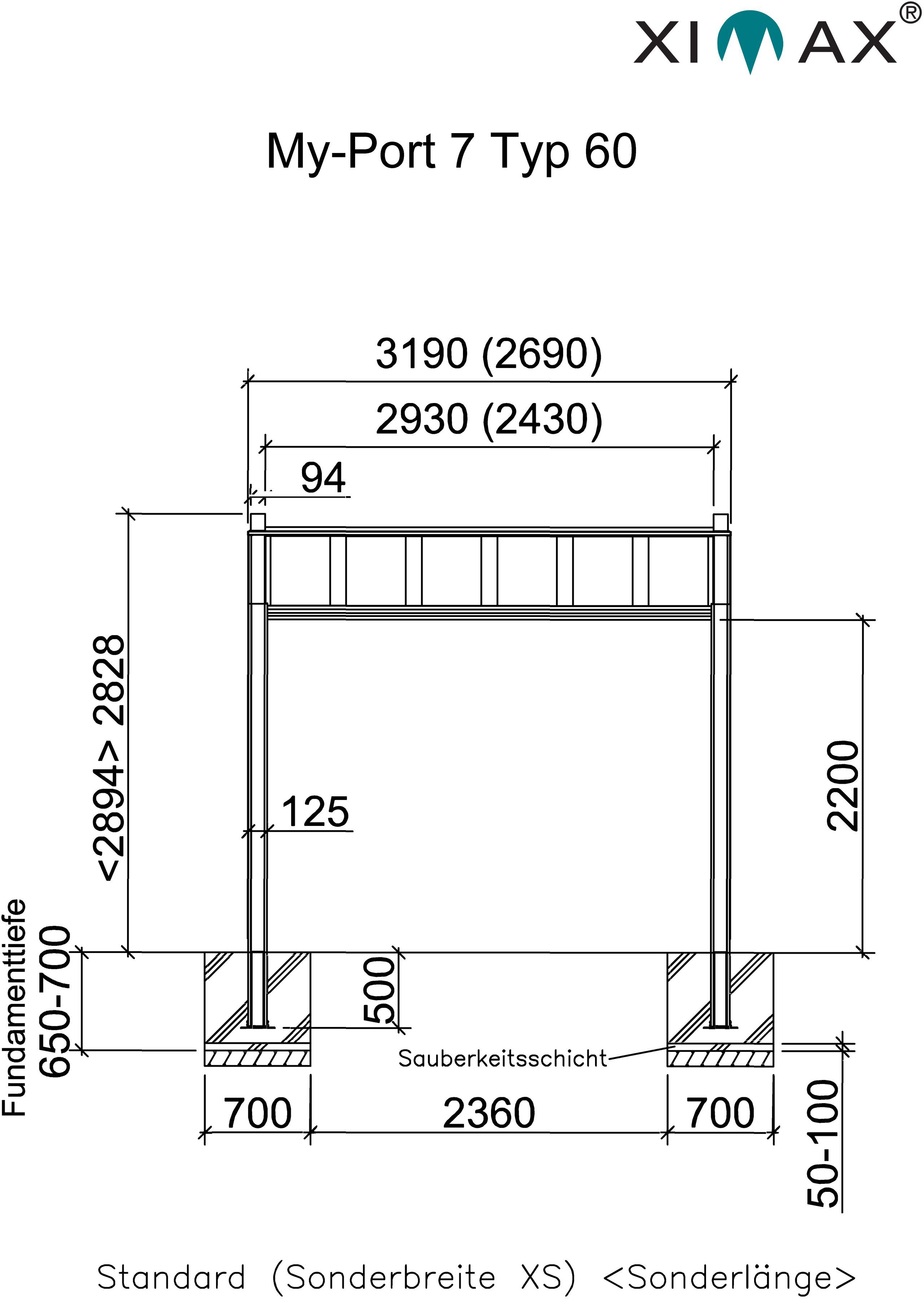 220 My-Port 7 269x512 Standard-Edelstahl-Look, cm Typ Aluminium Ximax Einzelcarport cm, Einfahrtshöhe, BxT: 60 2751 Typ