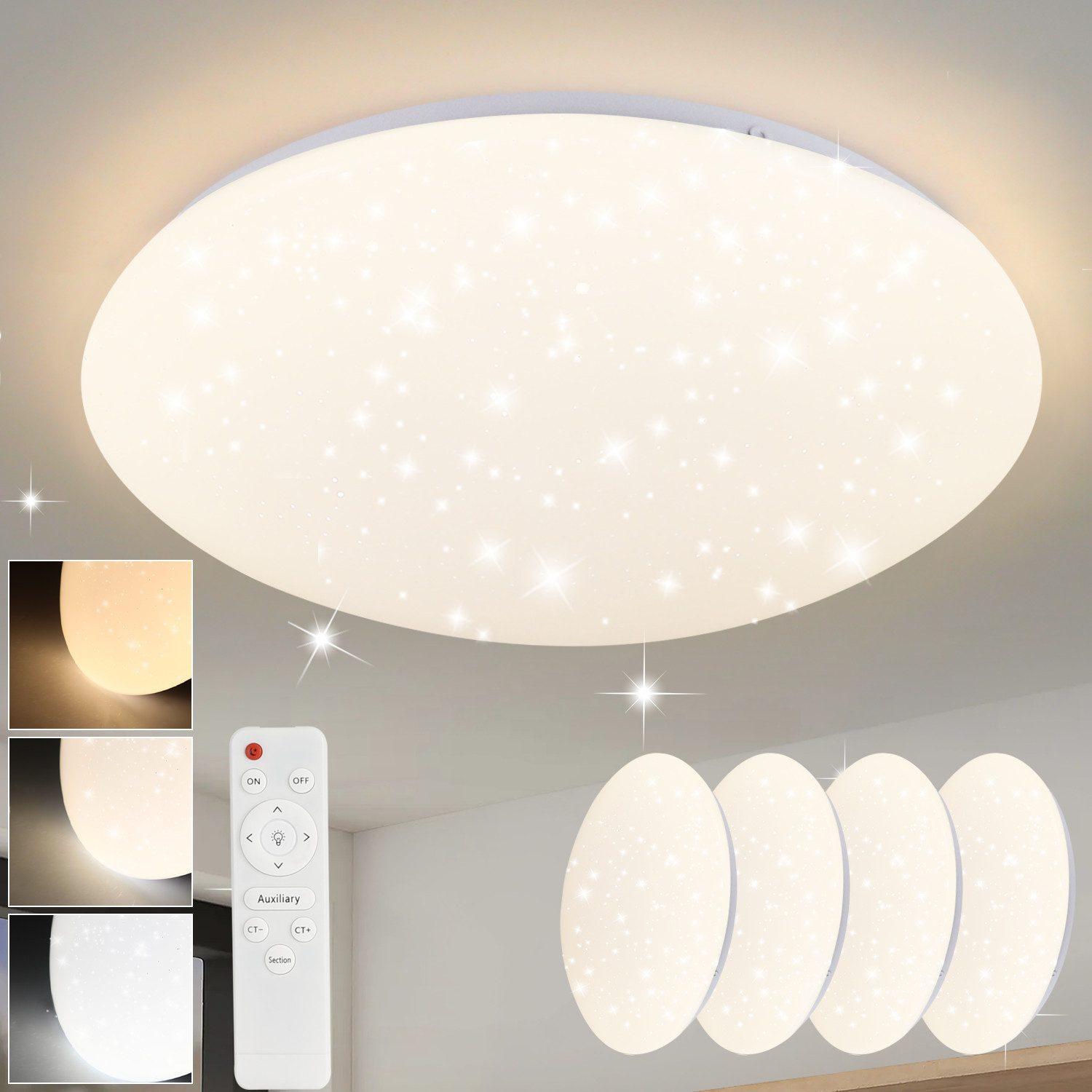 Nettlife LED Deckenleuchte Sternenhimmel Dimmbar mit Fernbedienung 28CM 37W günstig online kaufen