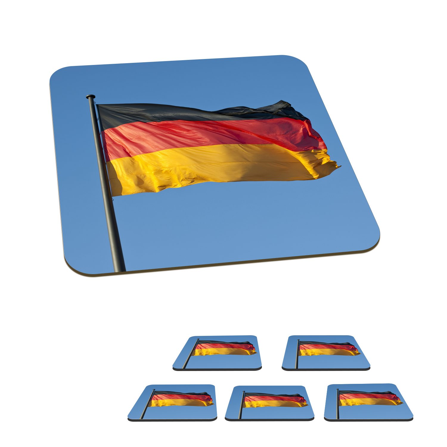 MuchoWow Glasuntersetzer Foto der deutschen Flagge, Zubehör für Gläser, 6-tlg., Glasuntersetzer, Tischuntersetzer, Korkuntersetzer, Untersetzer, Tasse