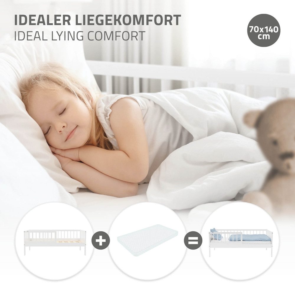 ML-DESIGN Jugendbett Bodenbett Juniorbett inkl. Lattenrost Einzelbett für Kinder Kinderbett, Junior-Bett mit Rausfallschutz Bettrahmen aus MDF / Kiefer – Bild 4 von 5