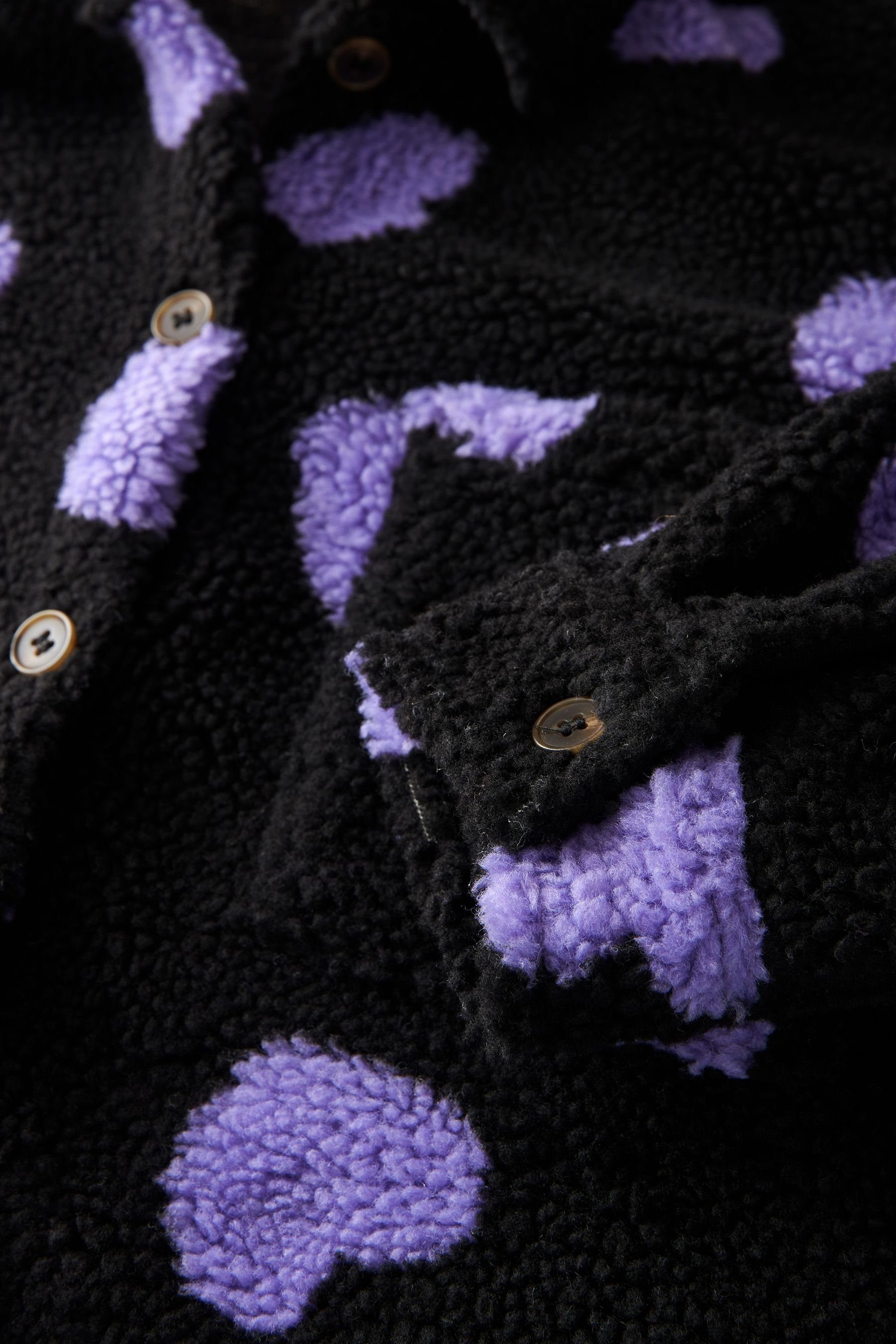 Fleece-Hemdjacke Teddystoff aus Black/Purple Print (1-St) Fleecejacke Next Heart
