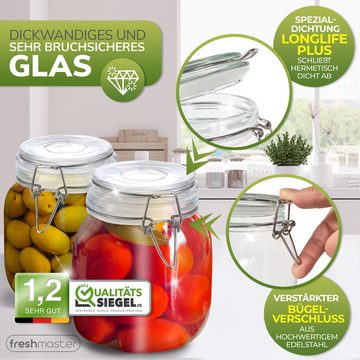 Fresh Master Einmachglas Vorratsgläser mit Drahtbügel-Verschluss, Glas, (6-tlg), mit Bügelverschluss