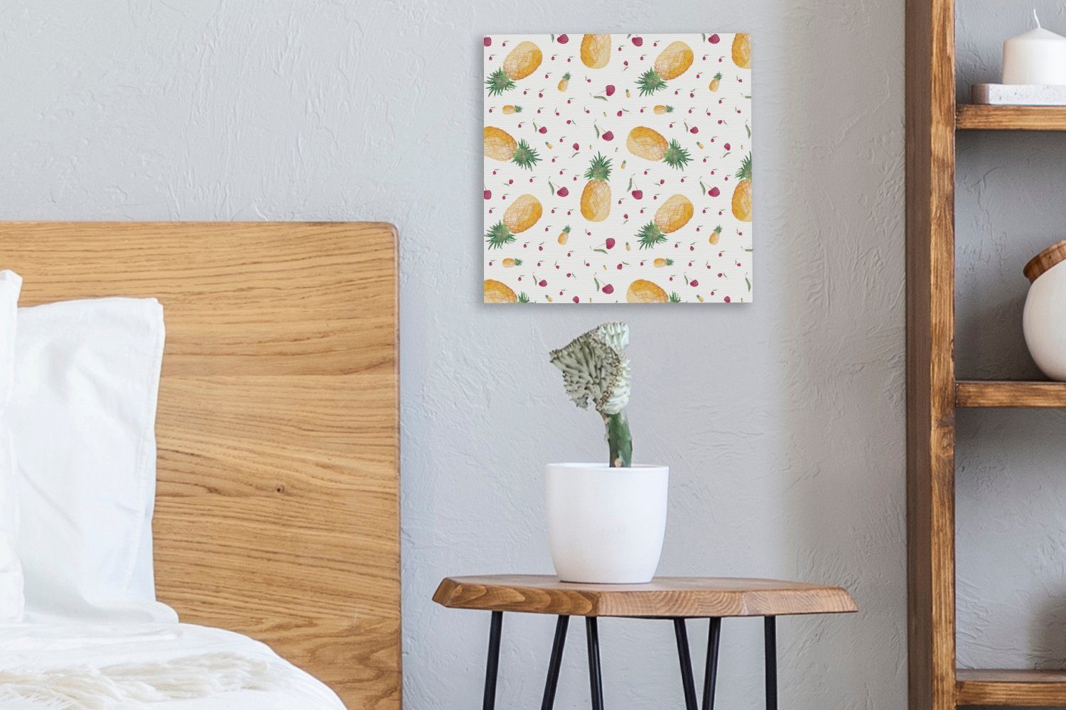 OneMillionCanvasses® Leinwandbild Ananas - (1 St), für - Leinwand Wohnzimmer Kirschen Aquarelle, Schlafzimmer Bilder