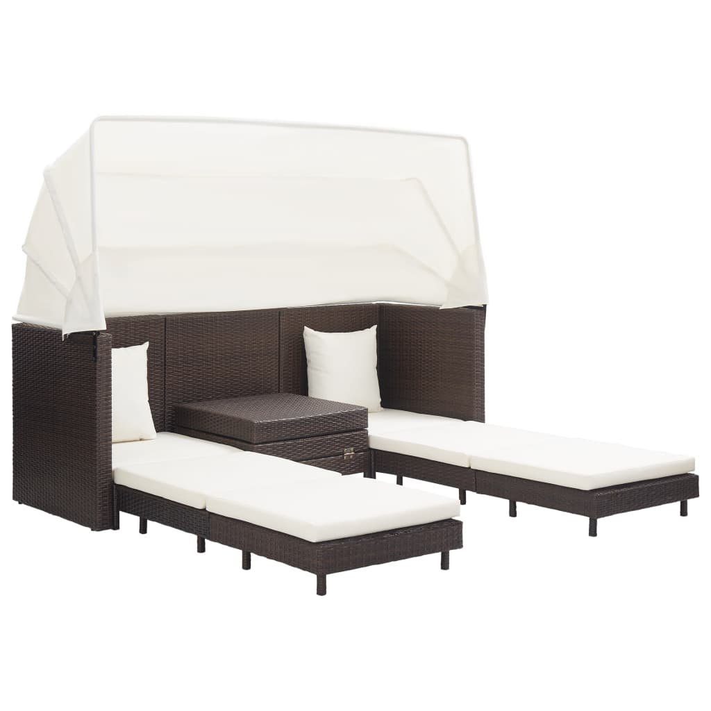 vidaXL Loungesofa Ausziehbares Dach mit 1 Poly Braun, 3-Sitzer-Schlafsofa Teile Rattan