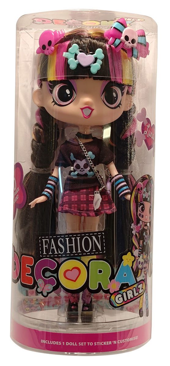 John Adams Stehpuppe Fashion Decora Girlz - Luna - Modepuppe mit Tasche, Haarspangen