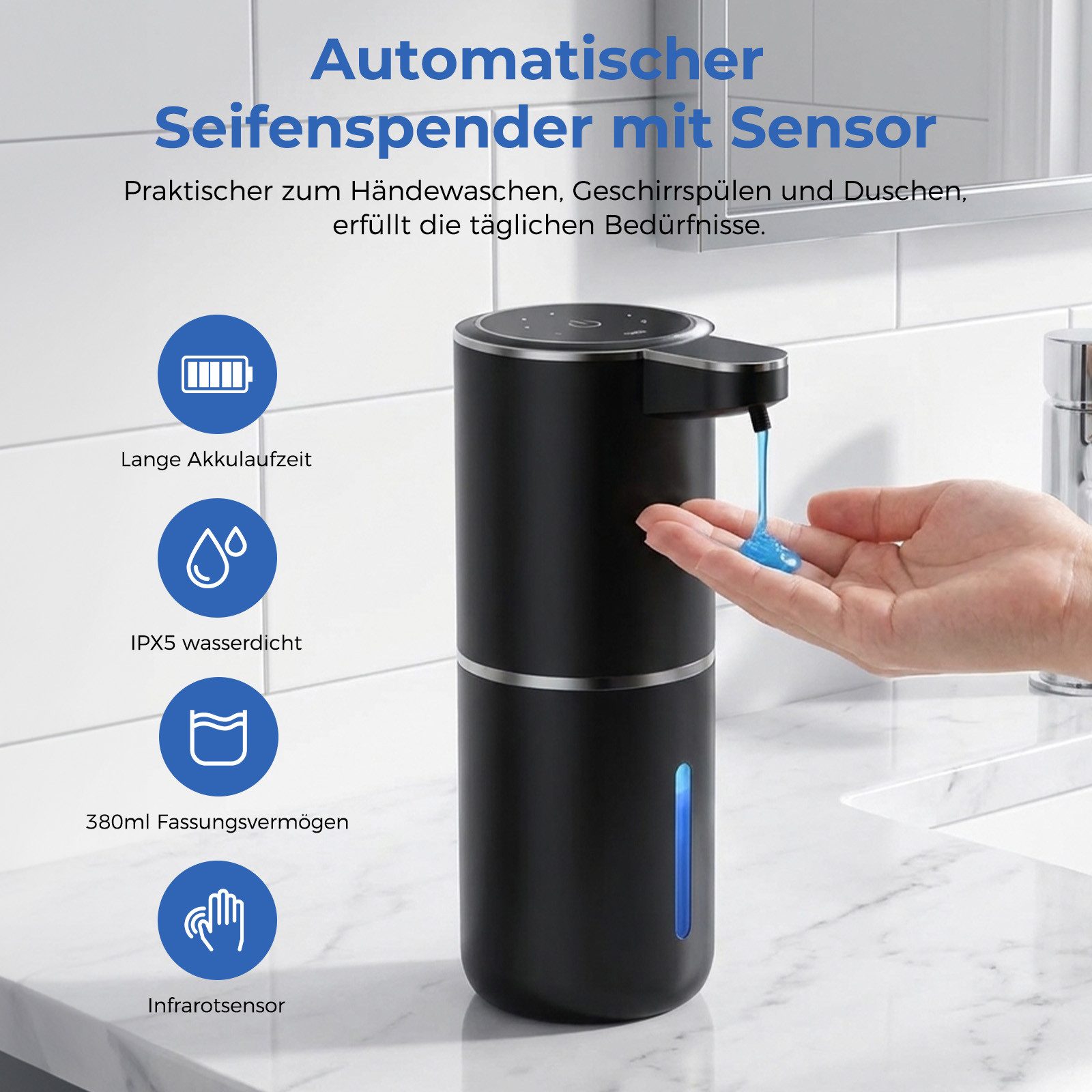 AKKEE Seifenspender Automatischer Schaumseifenspender Mit Infrarotsensor, 380ml Elektrischer – Bild 2 von 5
